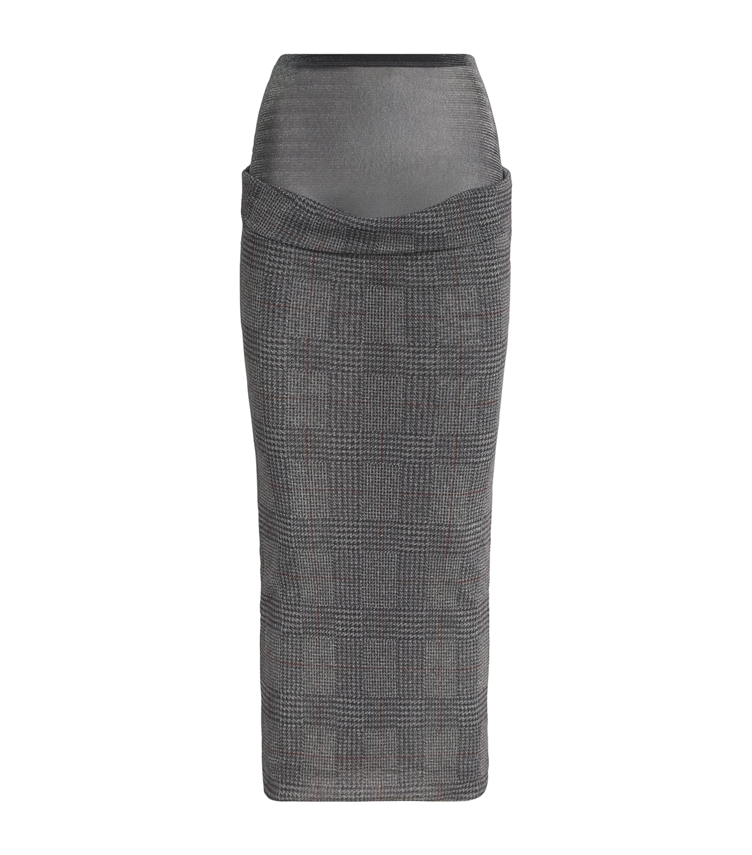Jean Paul Gaultier Check Layered Mesh Maxi Skirt In Gray
