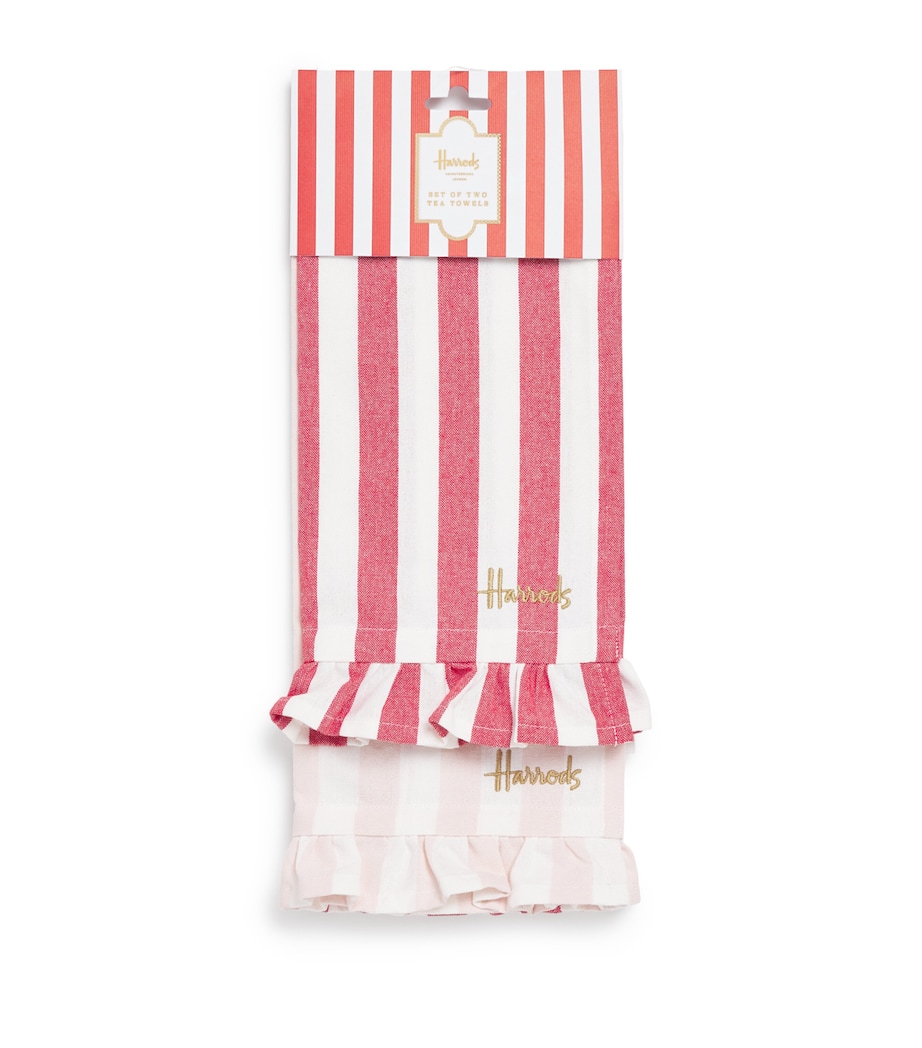 Harrods Stripe Ruffle Tea Towels (Set of 2) Red Image 1