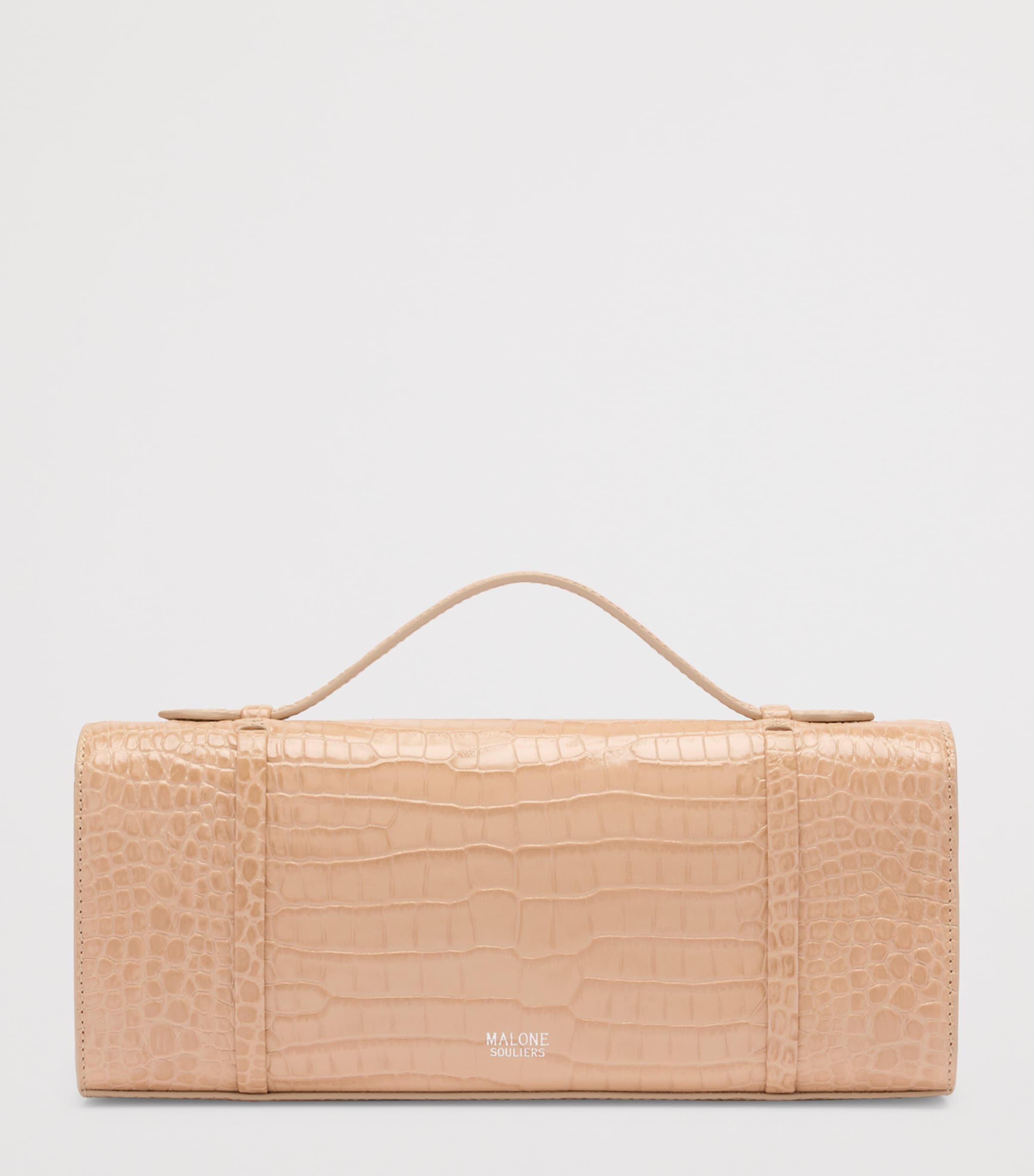 Leather Croc-Embossed May Clutch Bag BUFF Image 3