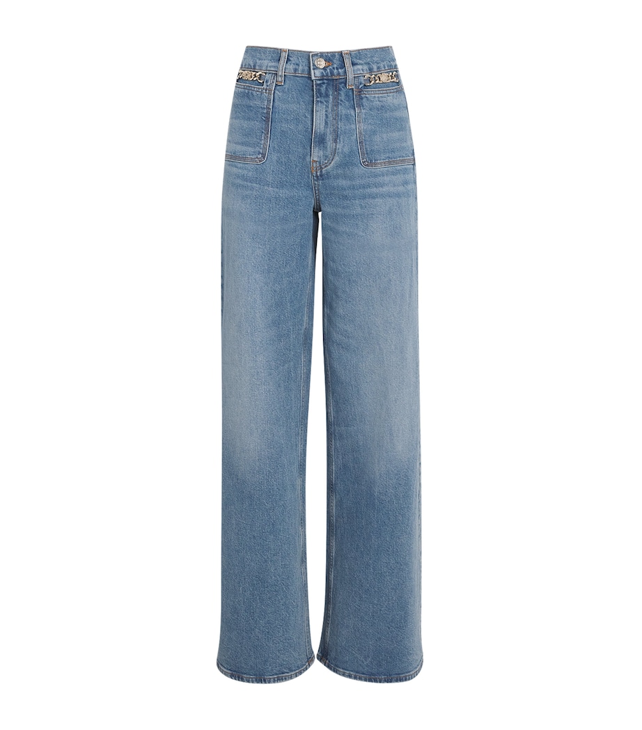 Chain-Detail Straight Jeans BLUE Image 1