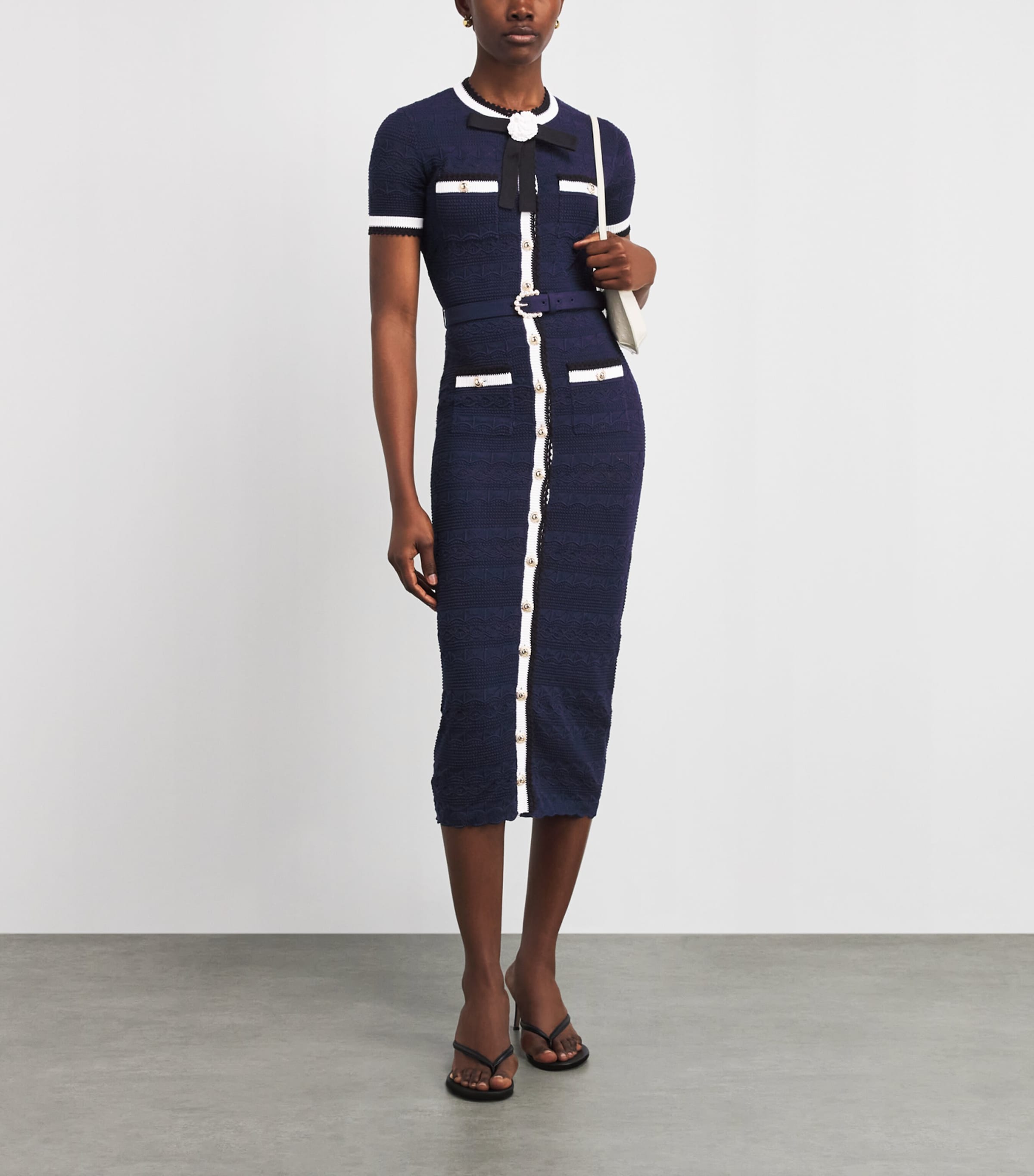 Self-Portrait Womens Knitted Belt Midi Dress Navy Image 2