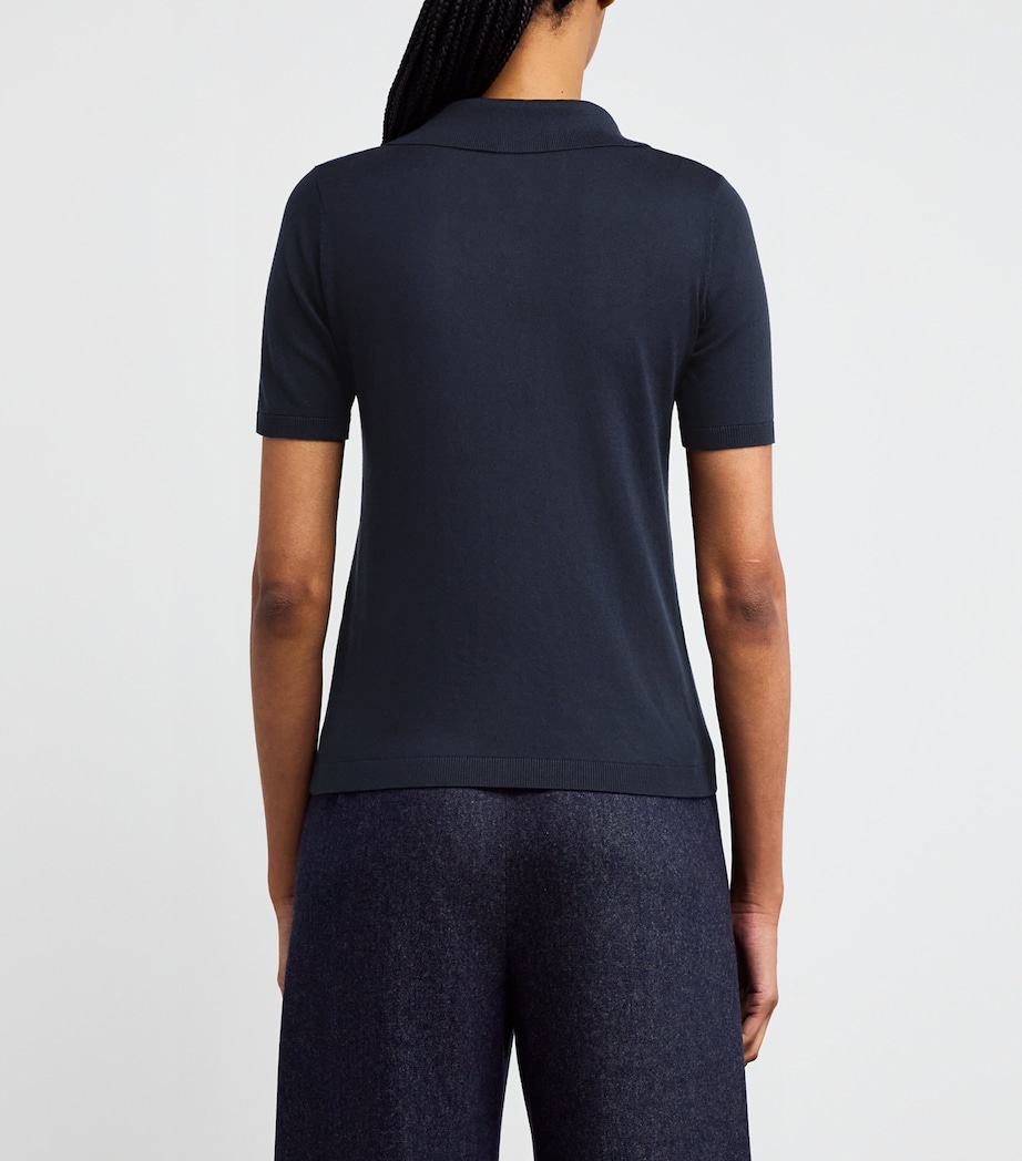 Silk-Cotton Open Polo Shirt NAVY Image 4