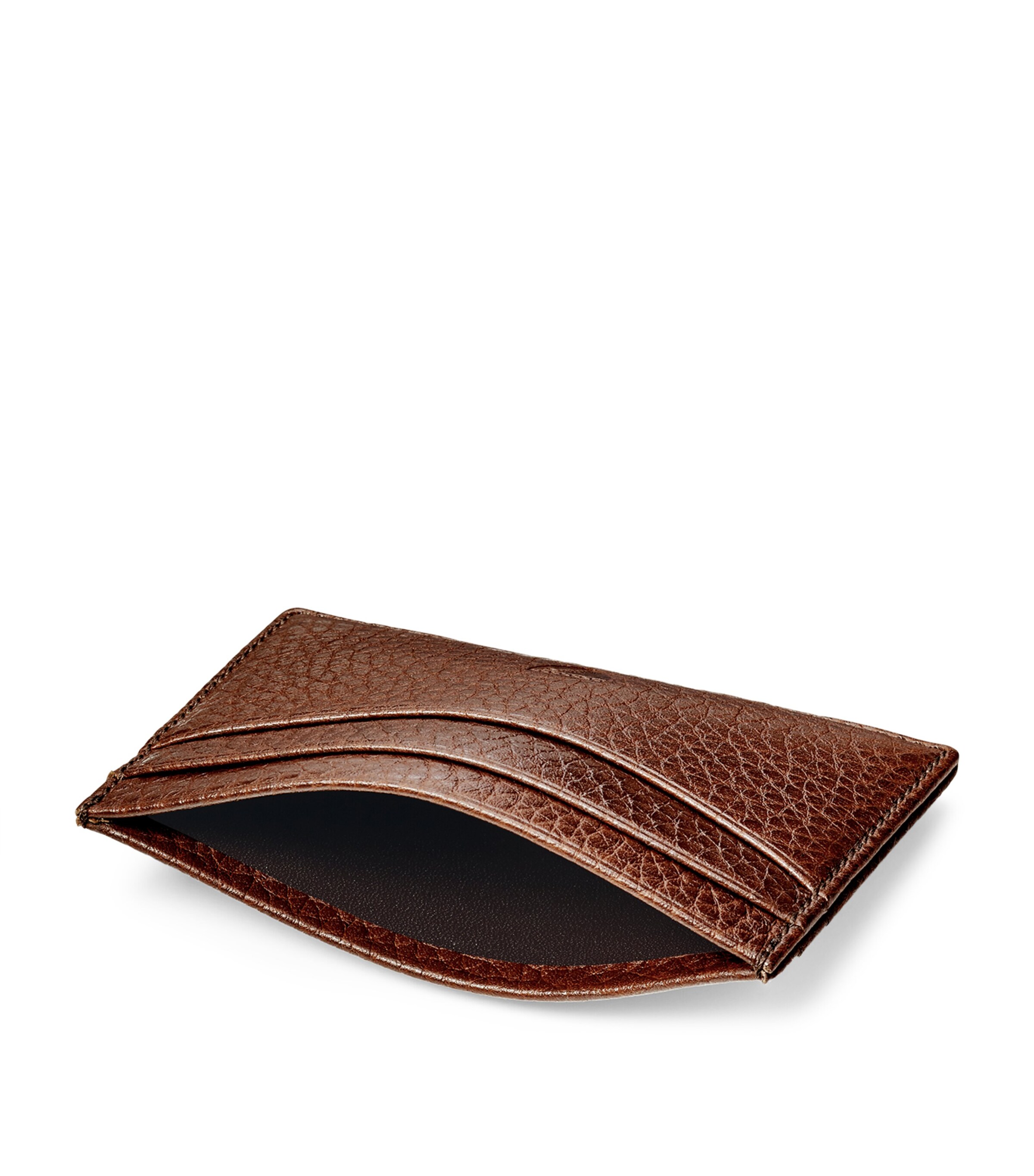 Grained Leather Slim Card Holder TOBACCO Image 3