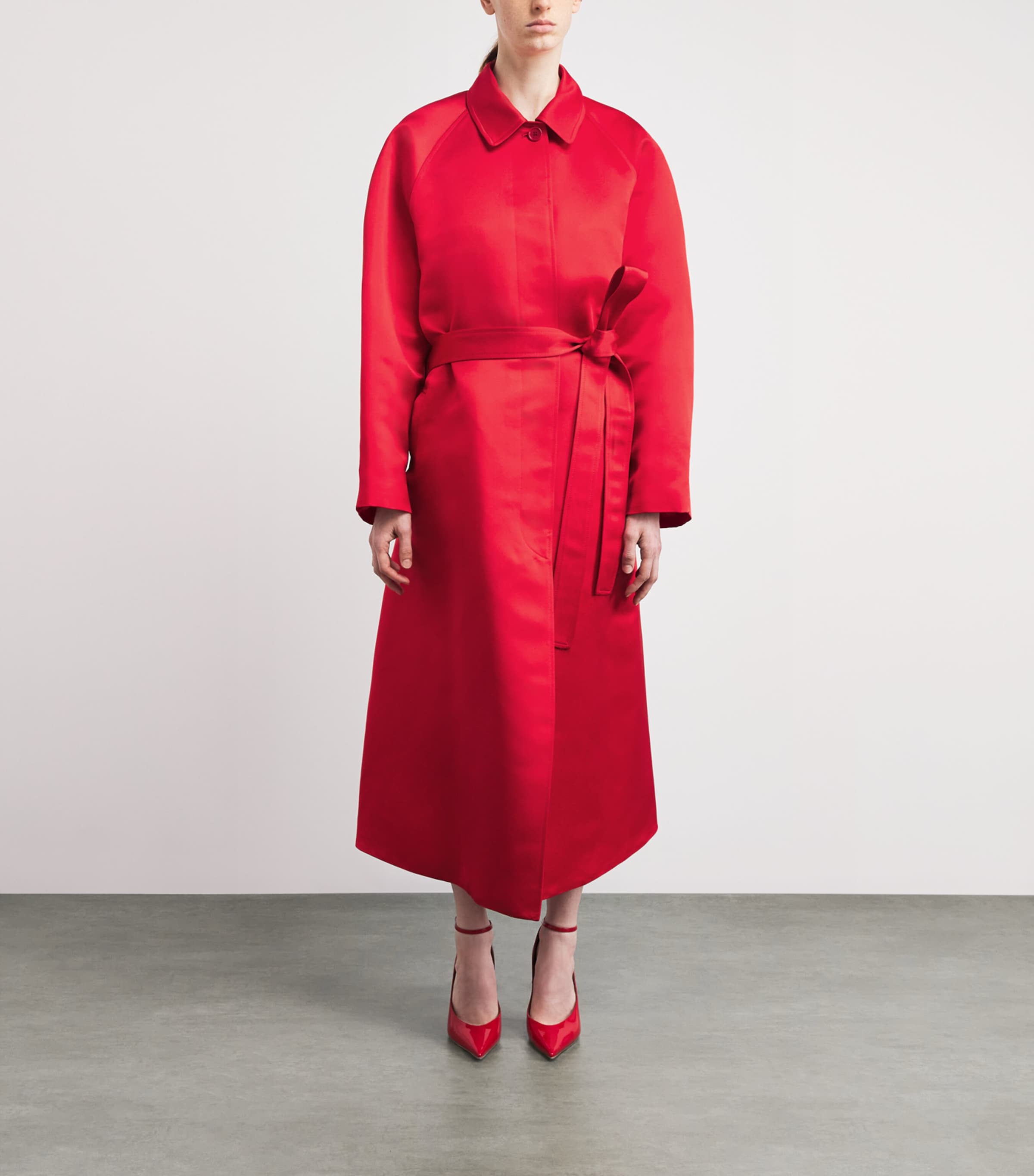Duchesse Satin Koharu Car Coat BRIGHT RED Image 3