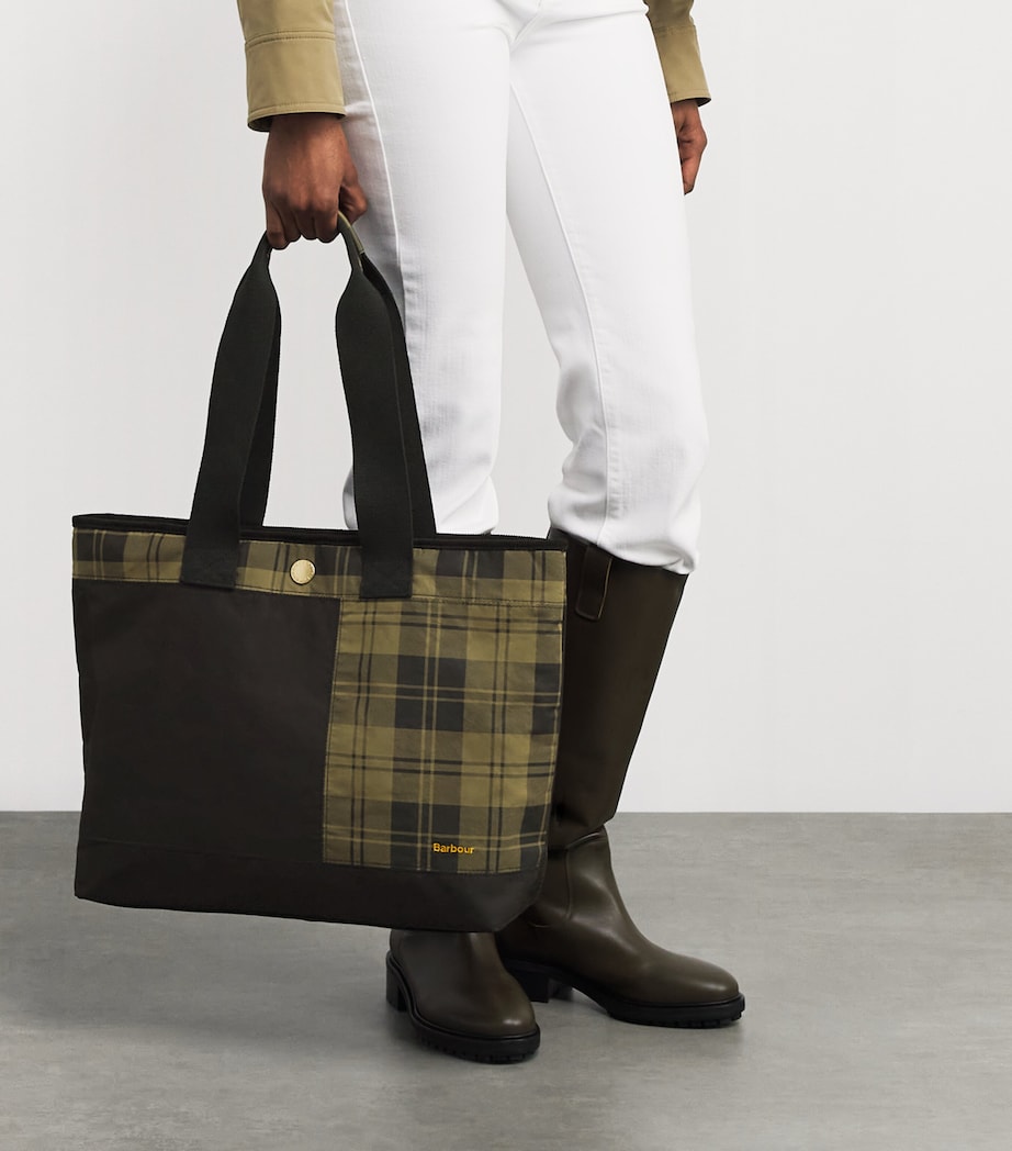 Cotton Patchwork Tartan Tote Bag BLACK/OLIVE CHECK Image 5