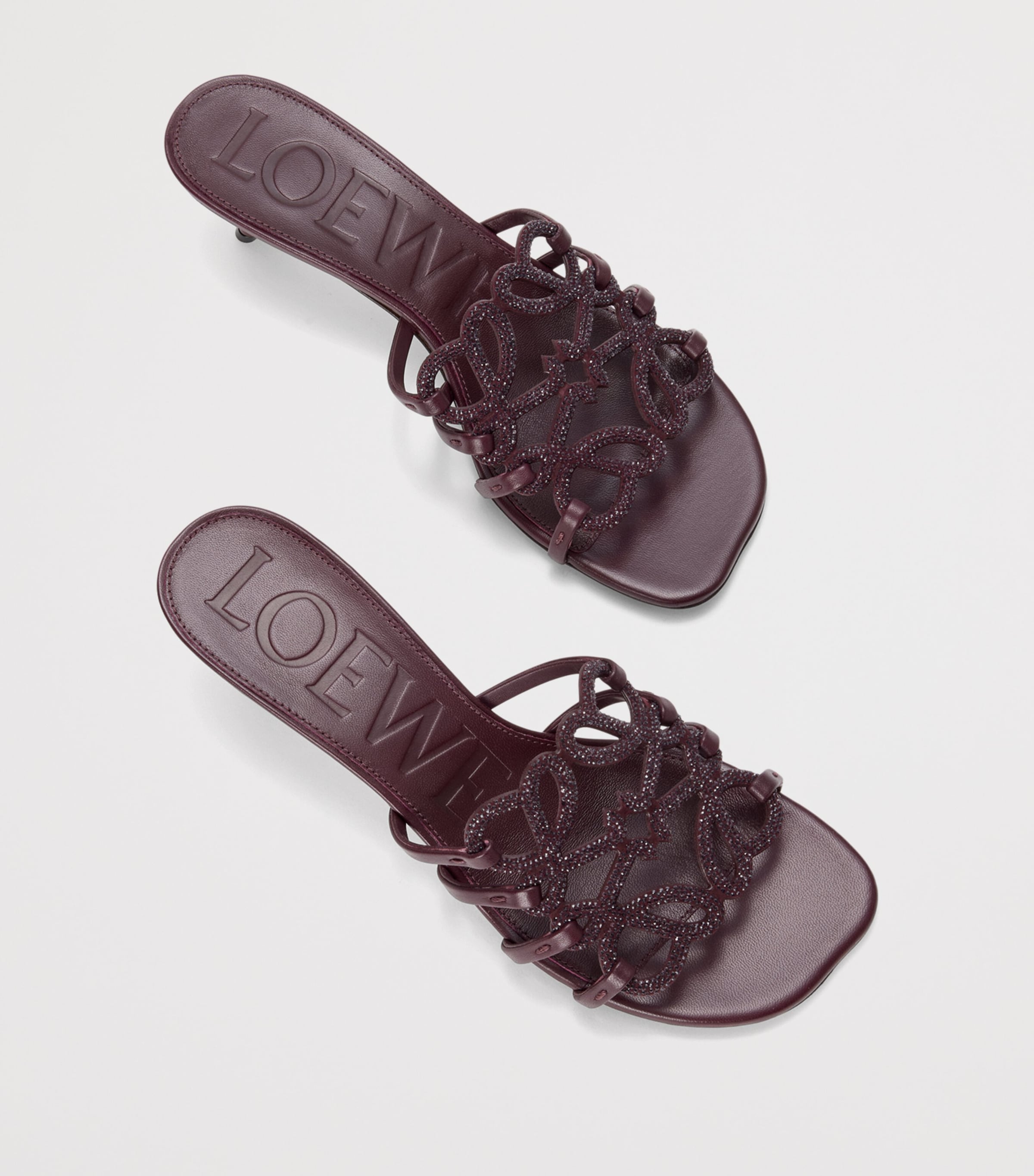 LOEWE Leather Embellished Petal Anagram Heeled Mules 45 Dark Burgundy Image 3