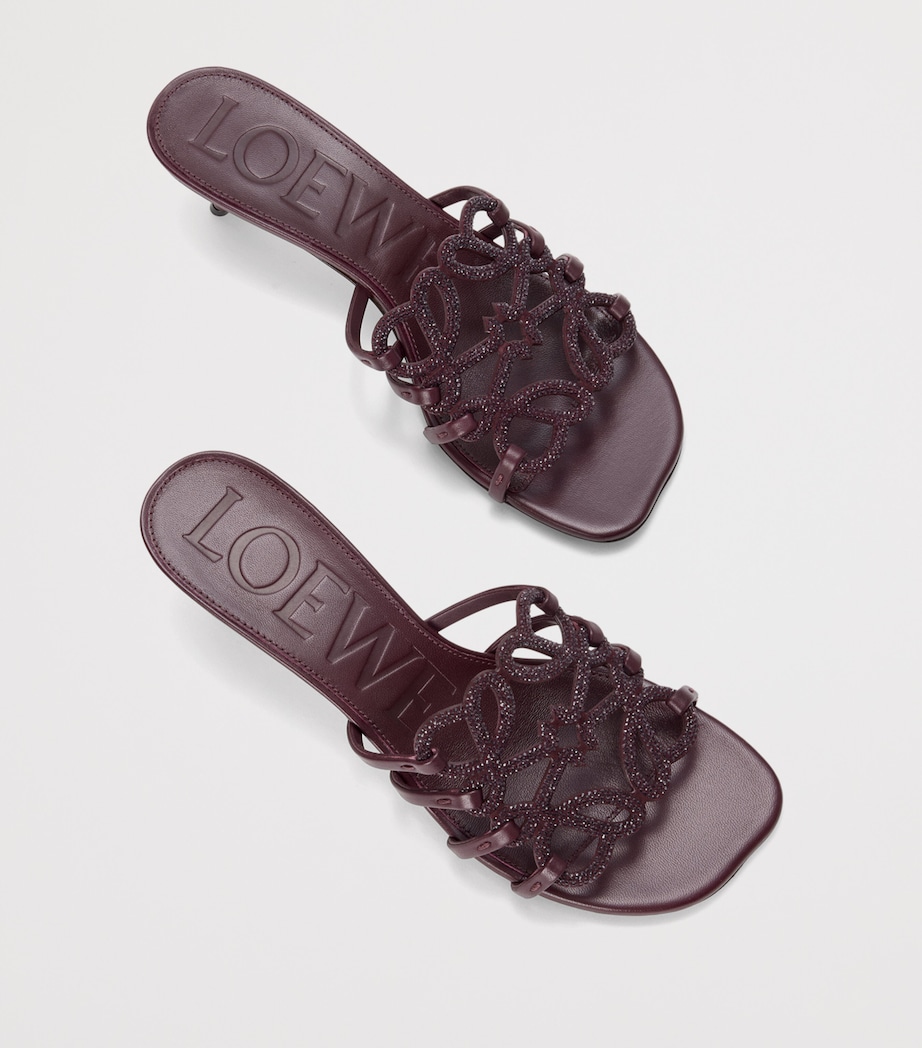 LOEWE Leather Embellished Petal Anagram Heeled Mules 45 Dark Burgundy Image 3