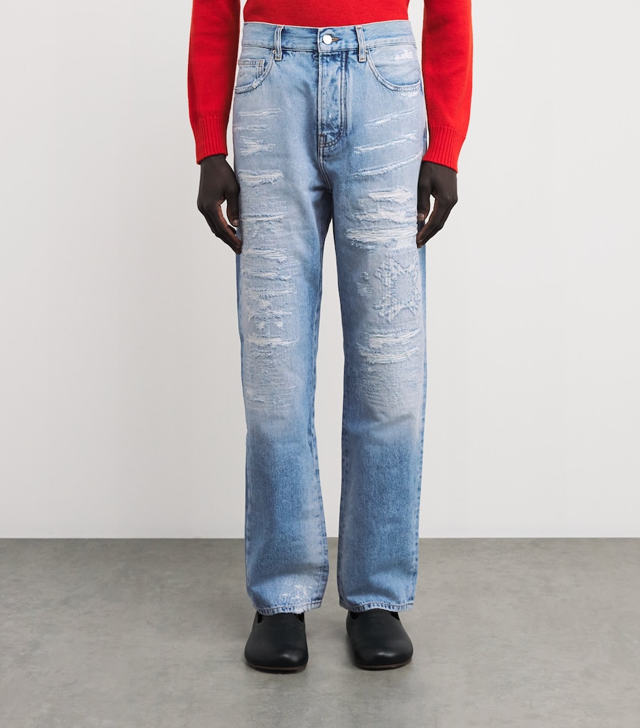 Monogram-Repaired Straight Jeans SURF INDIGO Image 3