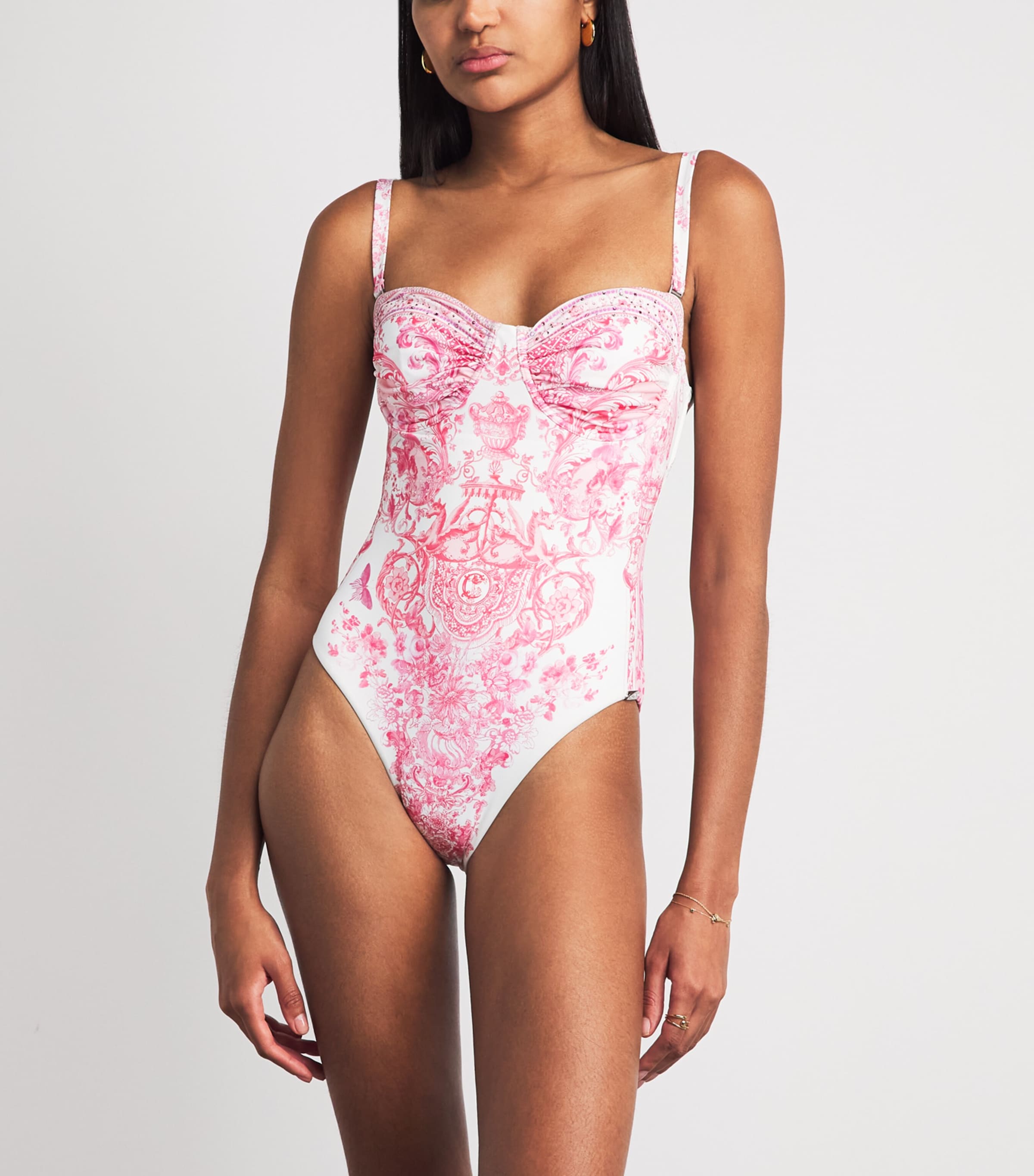Camilla Womens Crystal-Embellished Printed Underwired Swimsuit Livin La Vida Rosa Image 2
