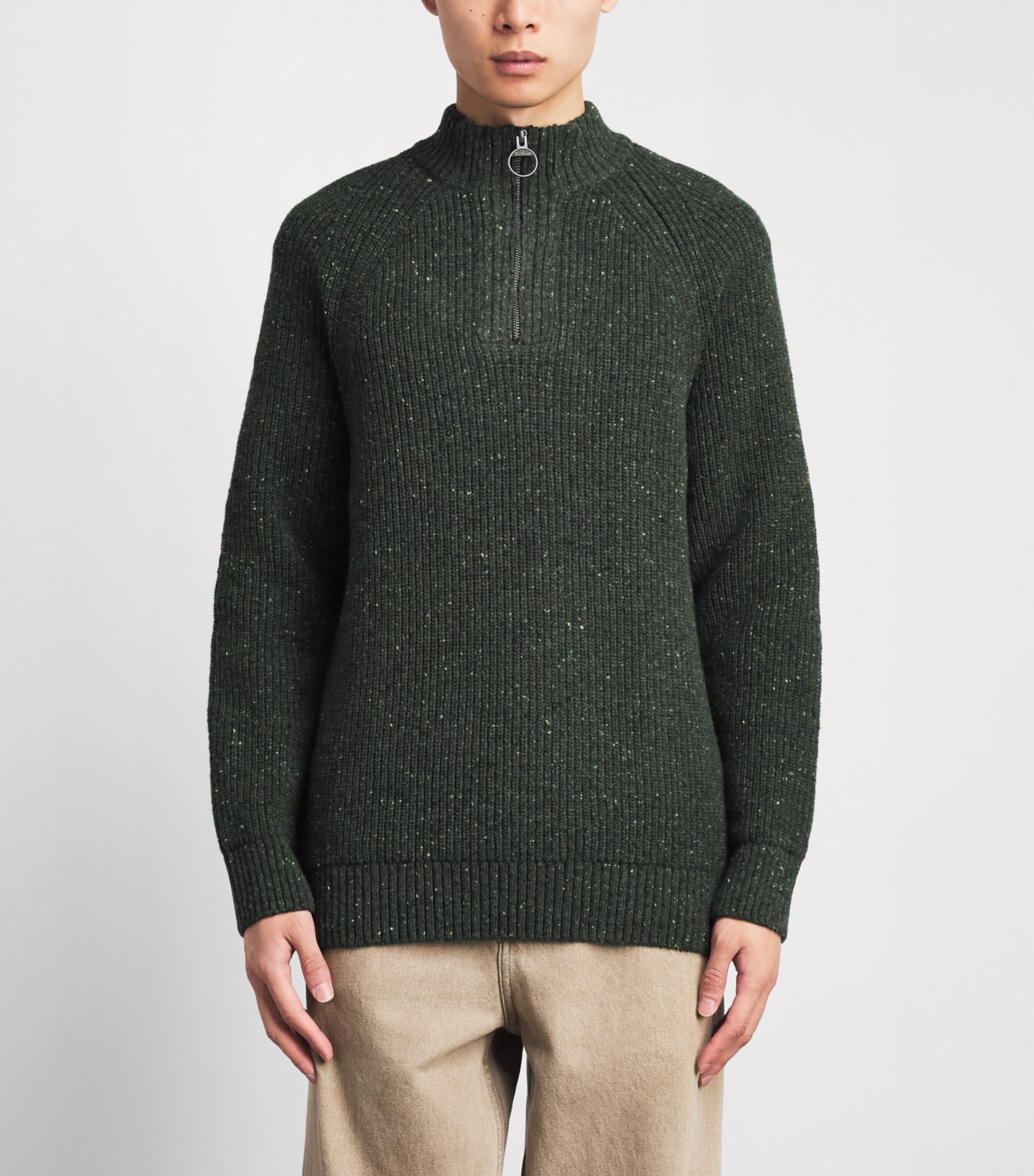Barbour Mens Wool-Blend Essentials Fleck Quarter-Zip Sweater Olive Image 4