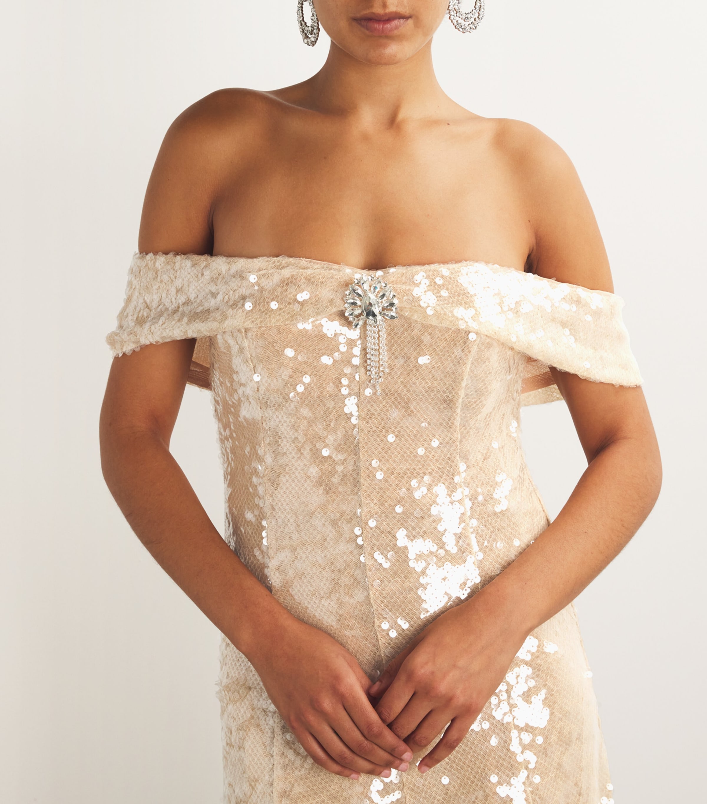 Embellished Off-The-Shoulder Midi Dress GOLD Image 4