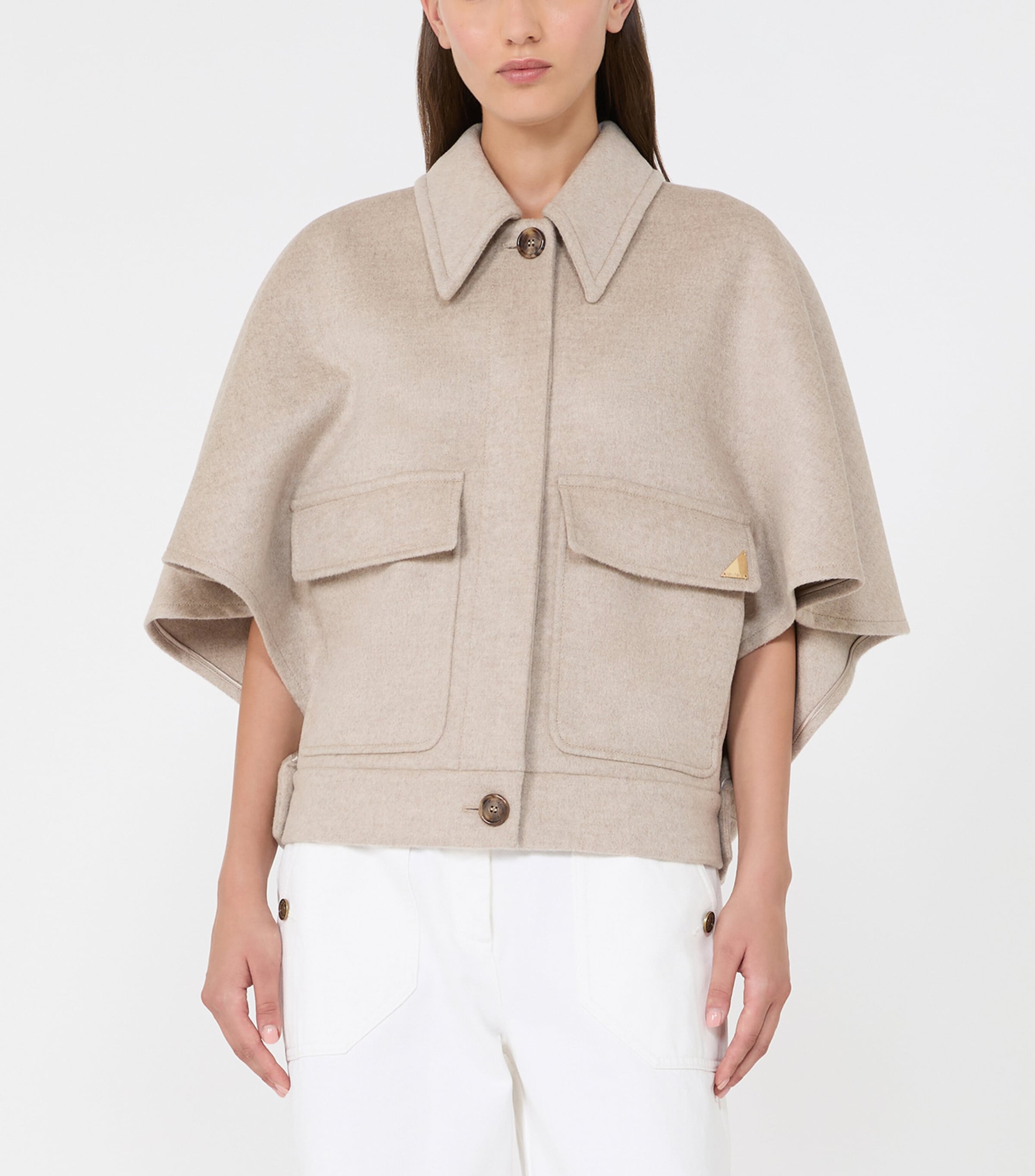 Max Mara Womens Cashmere Cape Jacket Stone Image 2