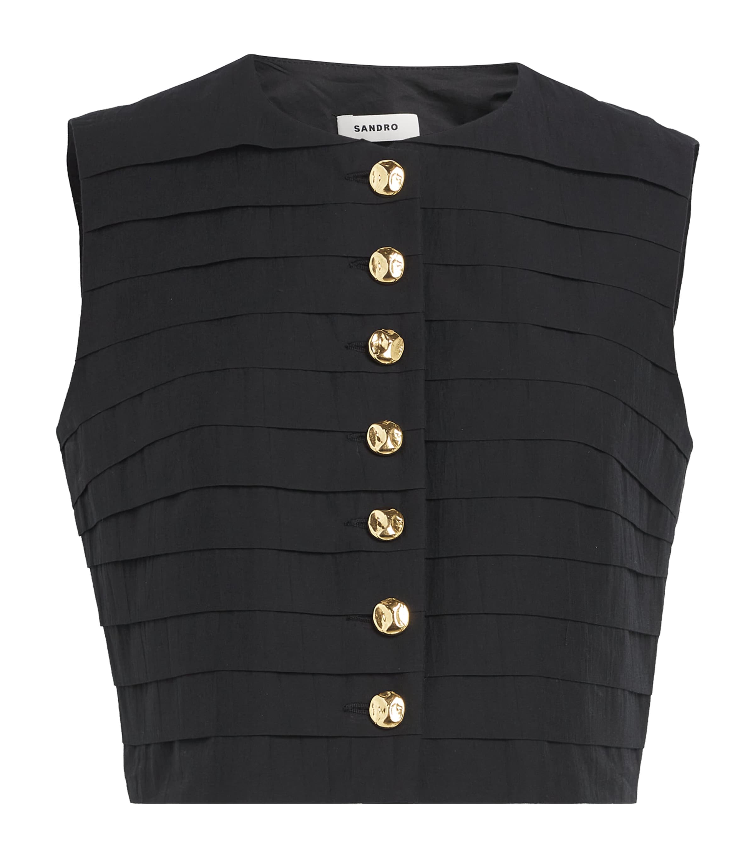Sandro Eilat Pleated Button-front Top In Black