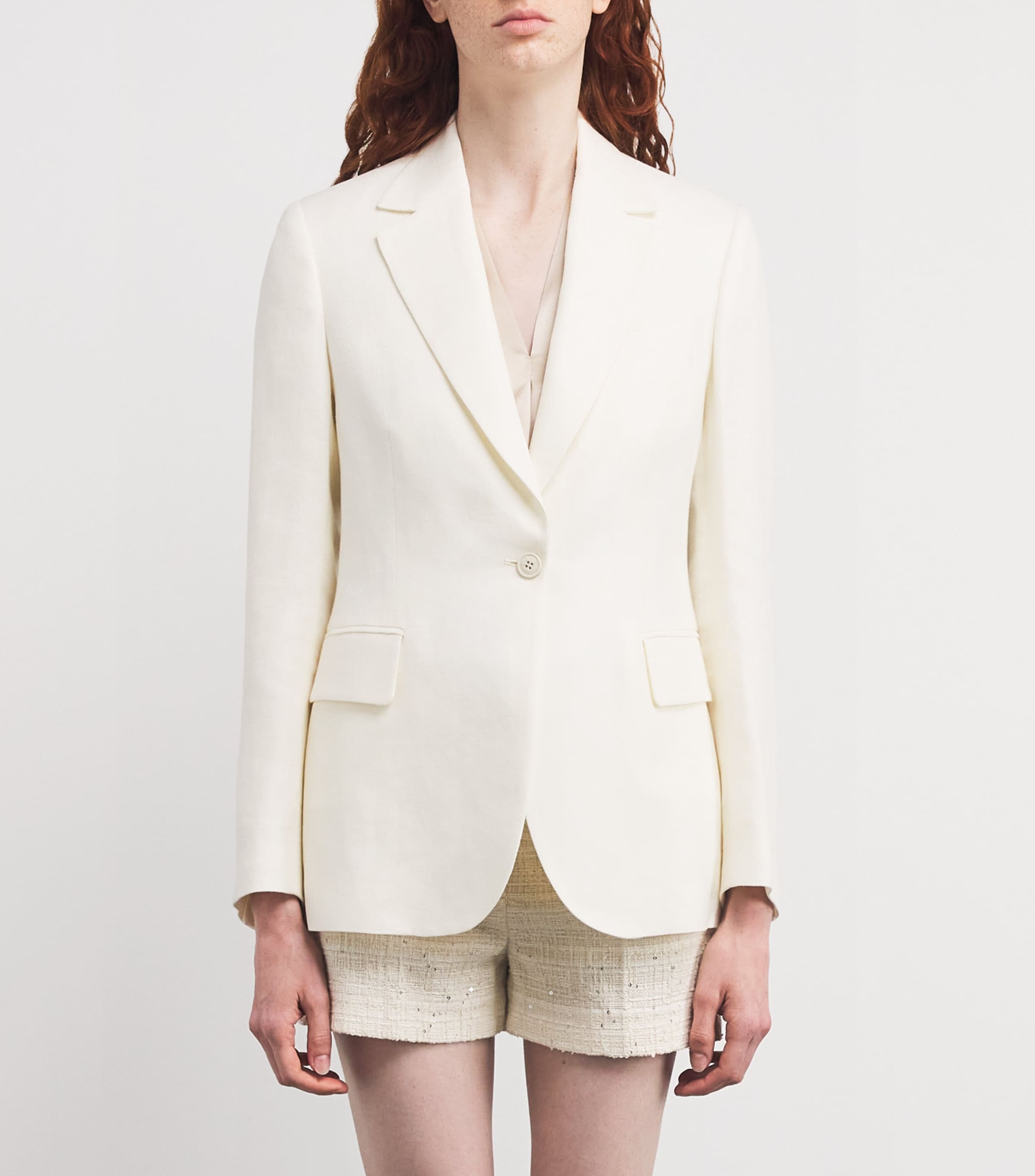 Linen-Wool Single-Button Blazer BIANCO Image 3