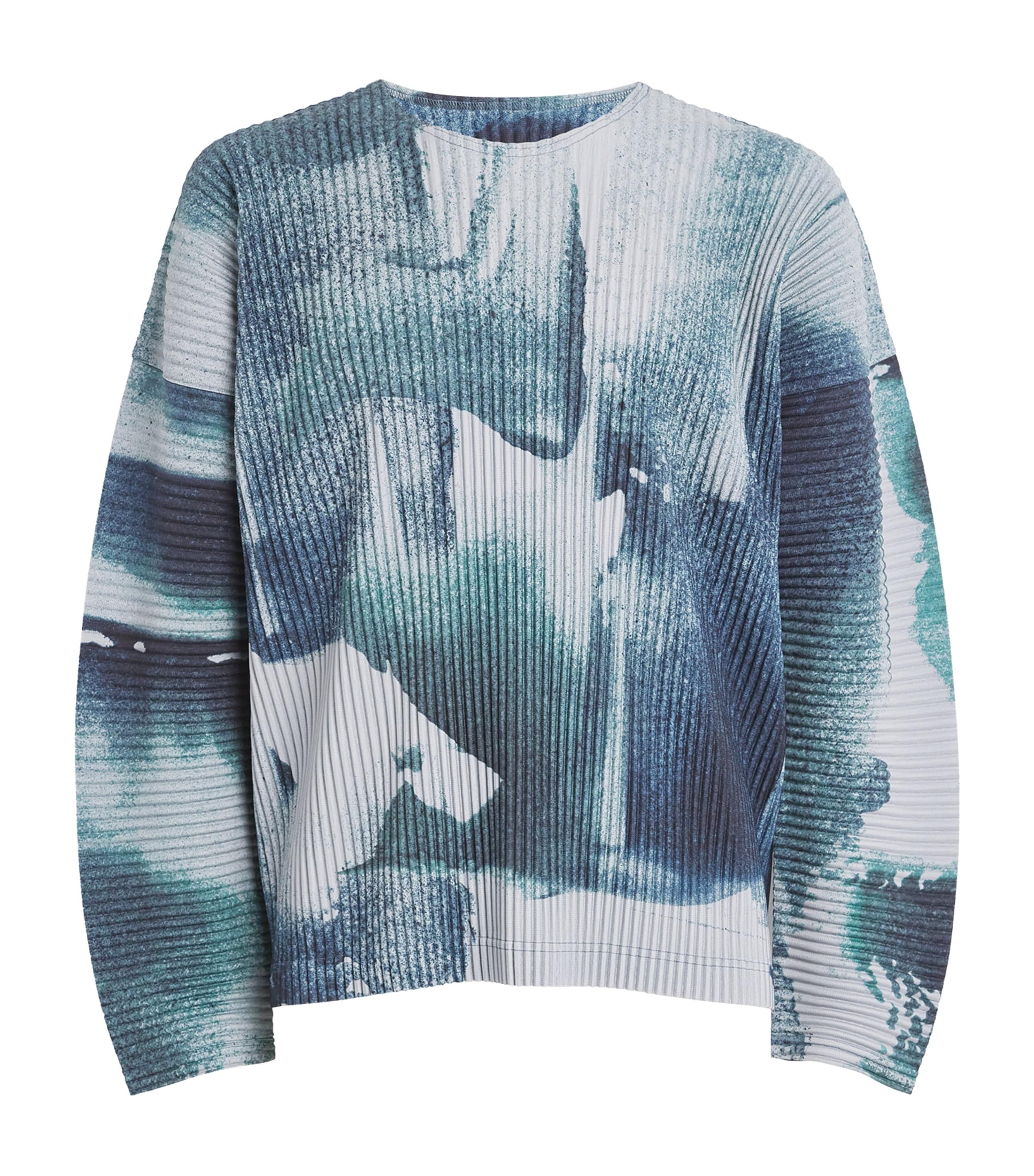 Homme Plissé Issey Miyake Mens Landscape Print Pleated T-Shirt Gray Image 1