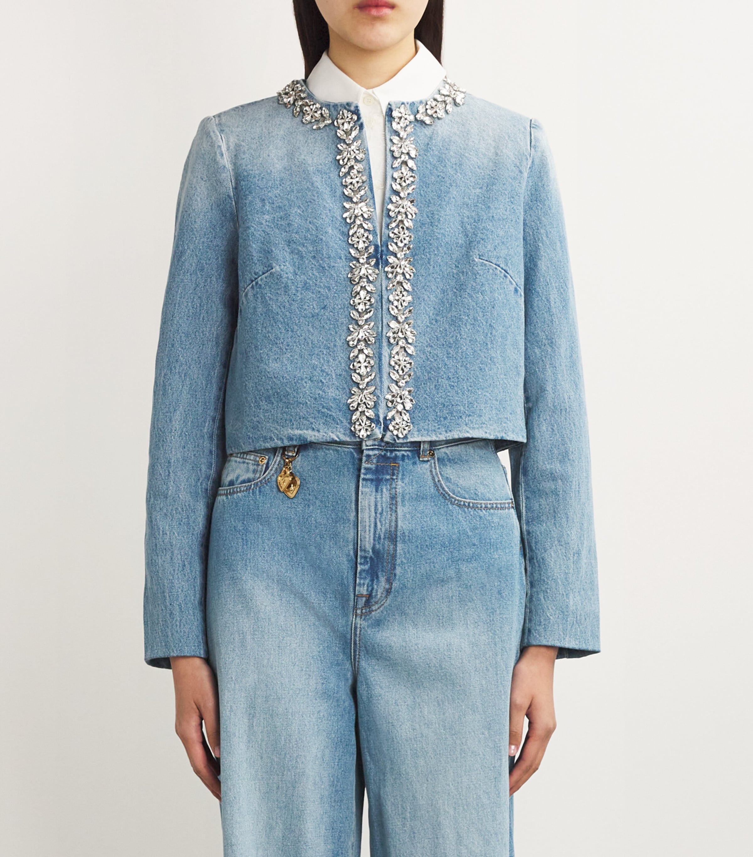 Zimmermann Womens Crystal-Embellished Denim Jacket Blumoonblue Moon Image 3