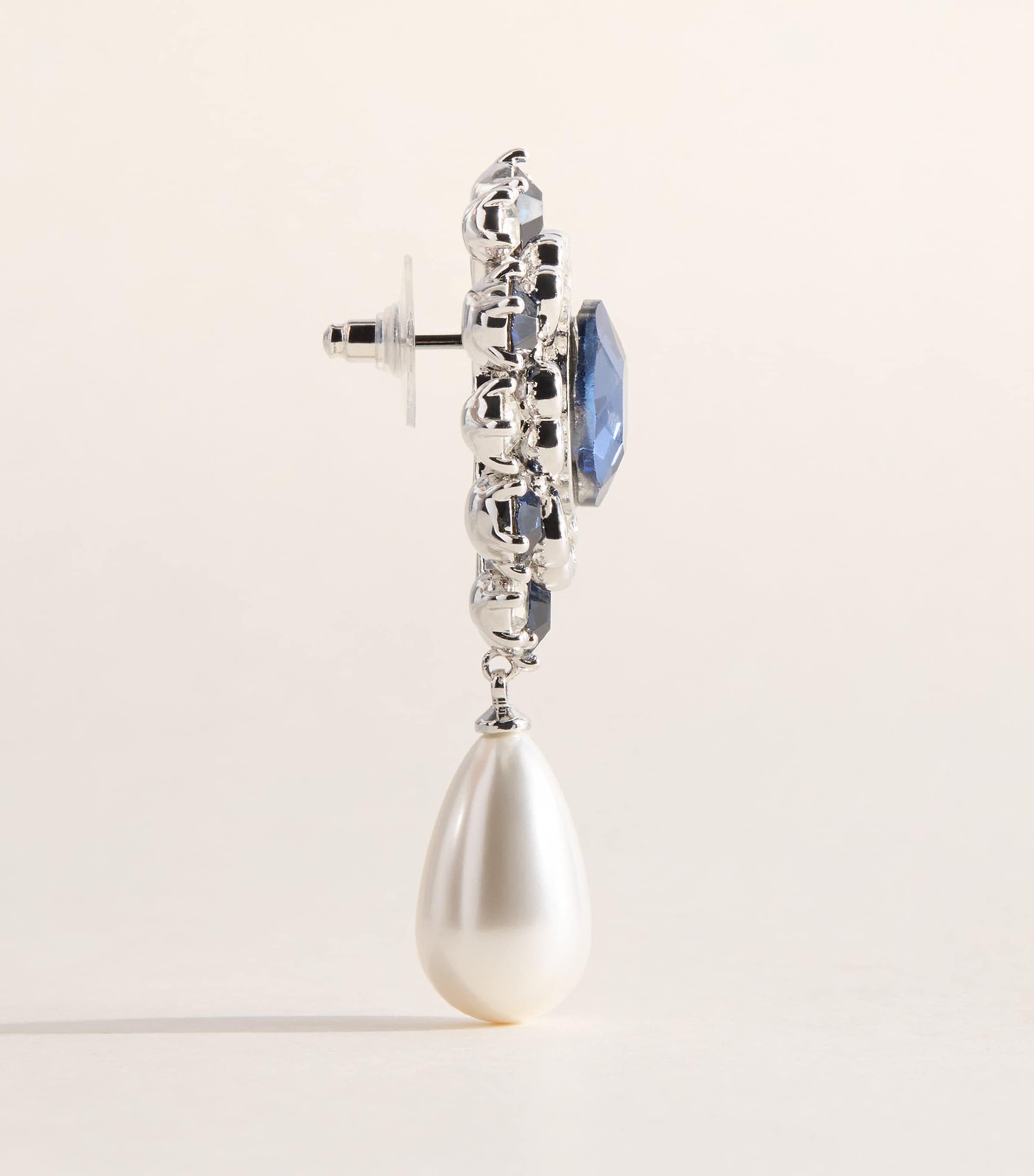 Self-Portrait Faux Pearl and Crystal-Embellished Drop Earrings Blue Image 3