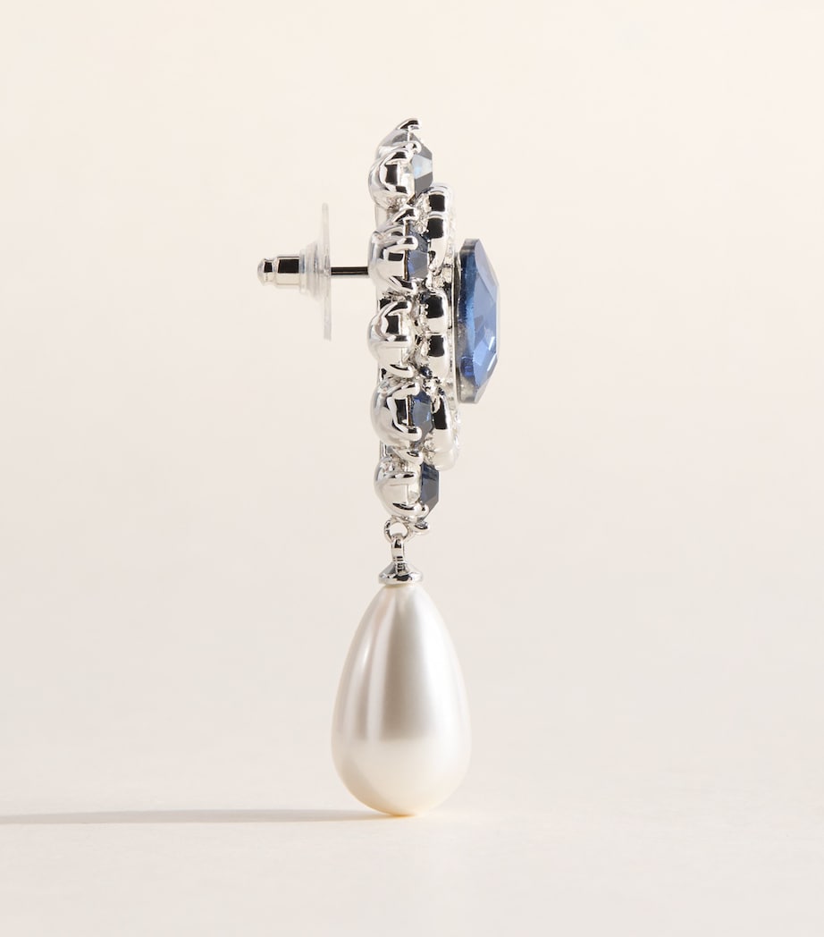 Self-Portrait Faux Pearl and Crystal-Embellished Drop Earrings Blue Image 3