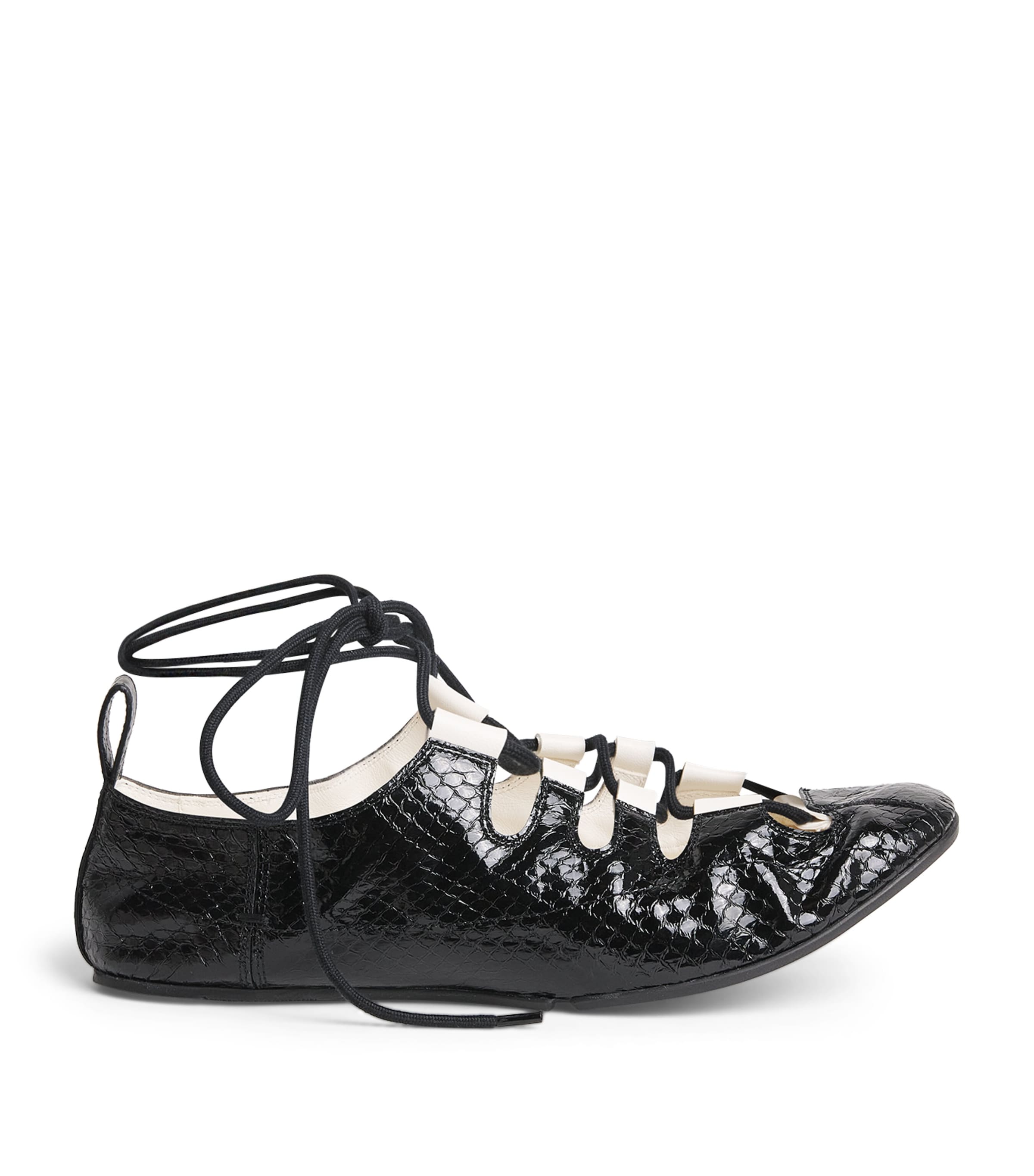 Alaïa Snakeskin Lace-Up Ballet Flats Noir Image 1