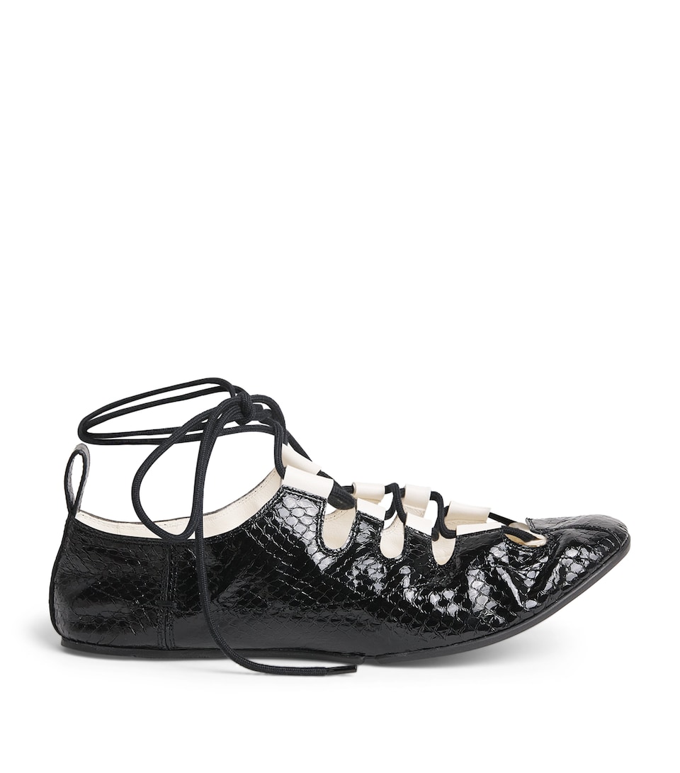 Alaïa Snakeskin Lace-Up Ballet Flats Noir