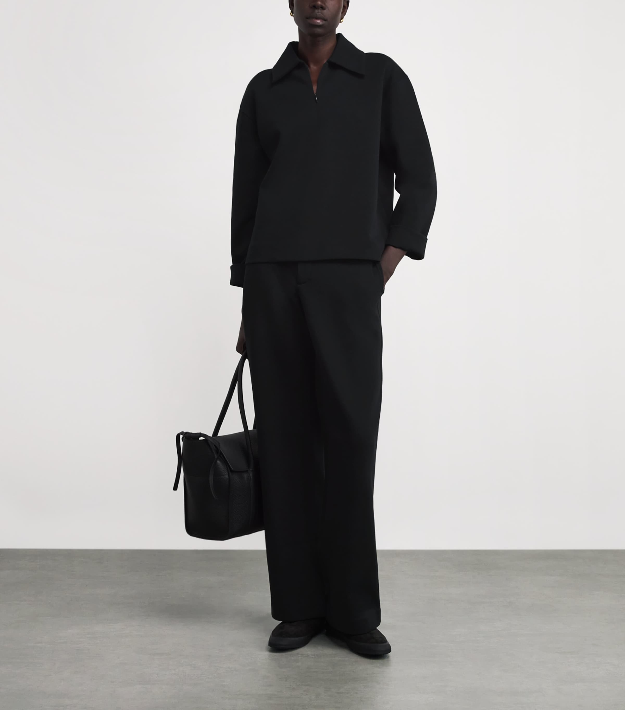 Cotton-Blend Half-Zip Sweater 001BLK Image 2