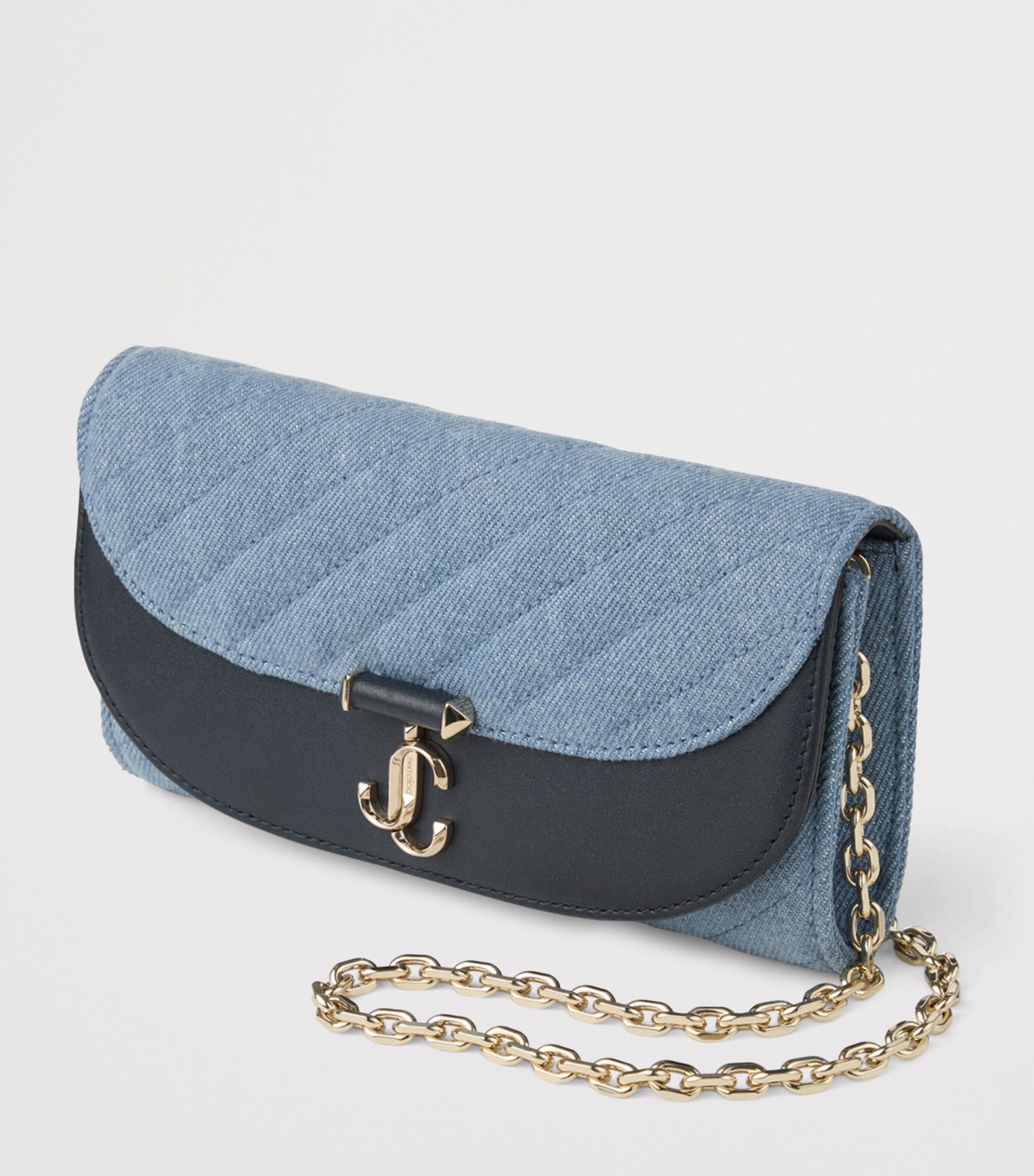 Jimmy Choo Blue Denim Curve Wallet on Chain | Harrods US