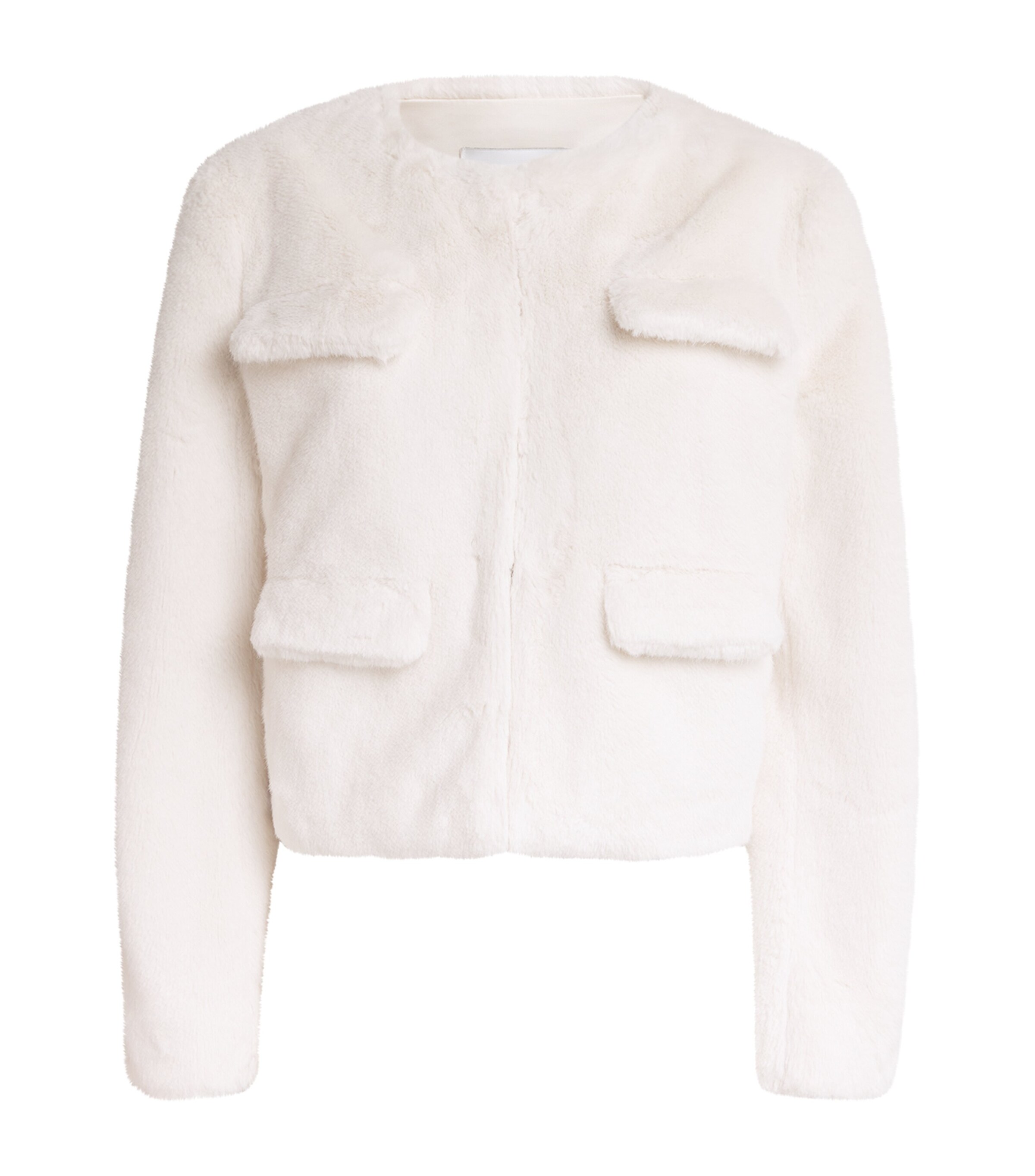 Self-portrait Womens Cream Regular-fit Flap-pockets Faux-fur Jacket In Ivory