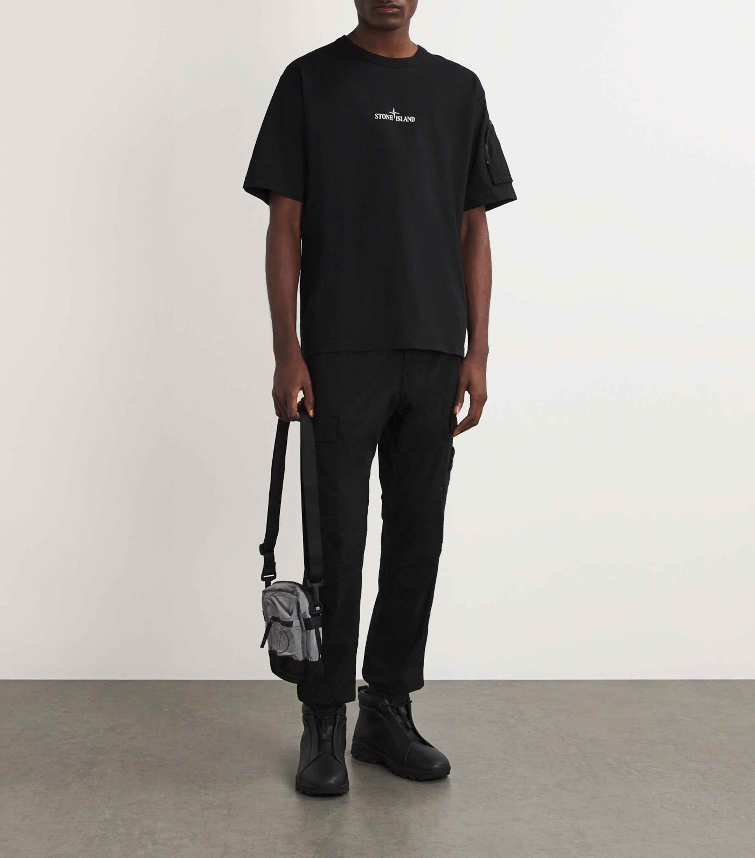 Stone Island Black Cotton Zipped-Pocket T-Shirt | Harrods HK