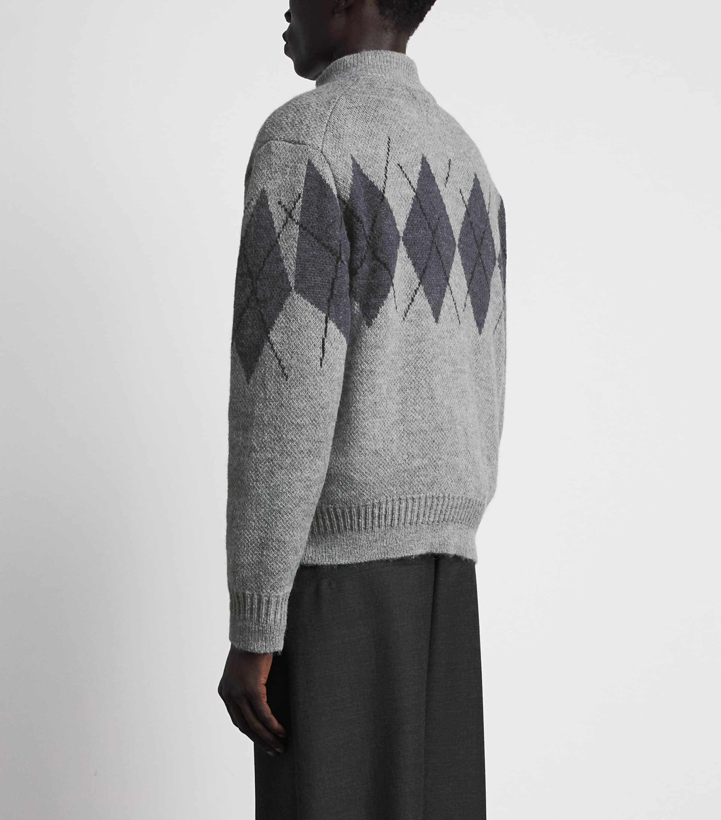 Coor Mens Argyle Zip-Up Sweater Melange Light Grey Image 5