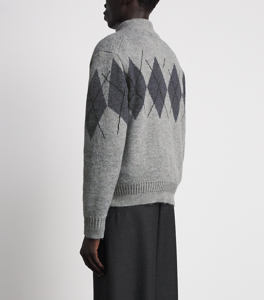 Coor Mens Argyle Zip-Up Sweater Melange Light Grey Image 5