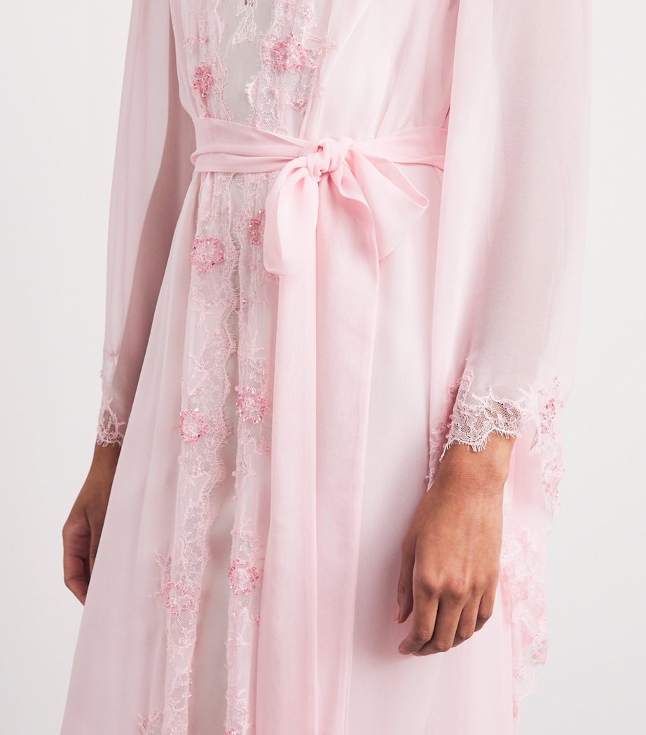 Rosamosario Womens Silk Georgette Embellished Robe Pink Image 3