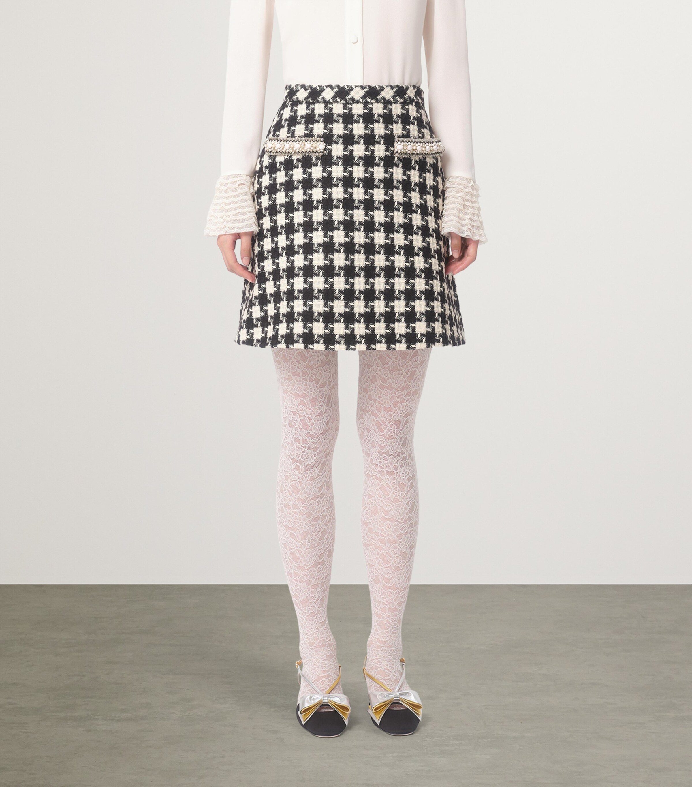 Valentino Virgin Wool-Blend Houndstooth Mini Skirt | Harrods UK