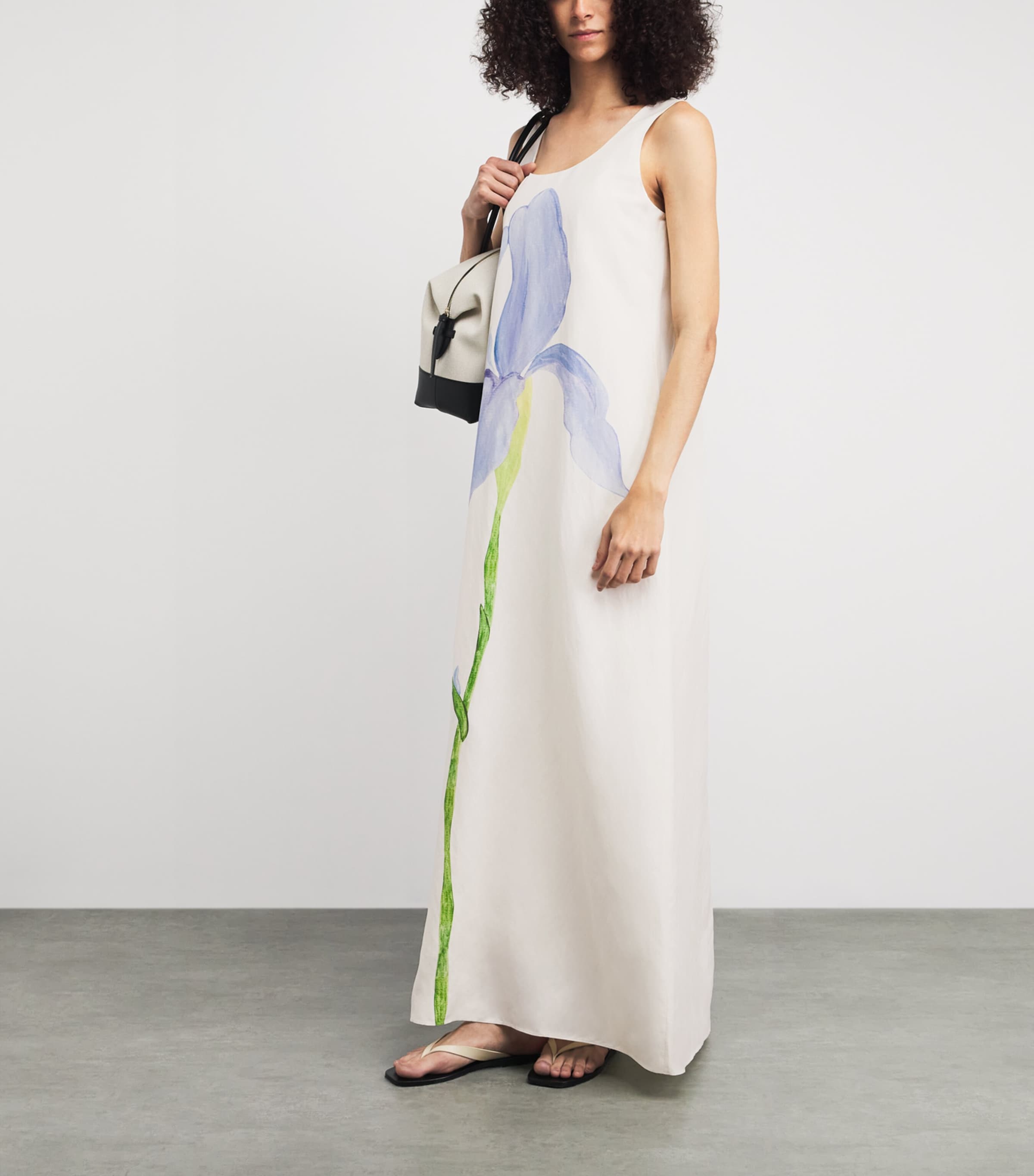 Lafayette 148 Womens Silk-Linen Iris Print Maxi Dress Cloum Cloud Multi Image 2