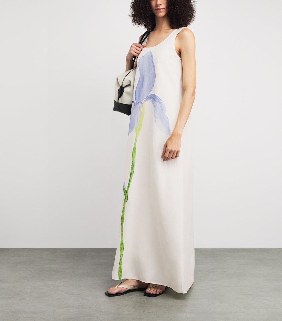 Lafayette 148 Womens Silk-Linen Iris Print Maxi Dress Cloum Cloud Multi Image 2