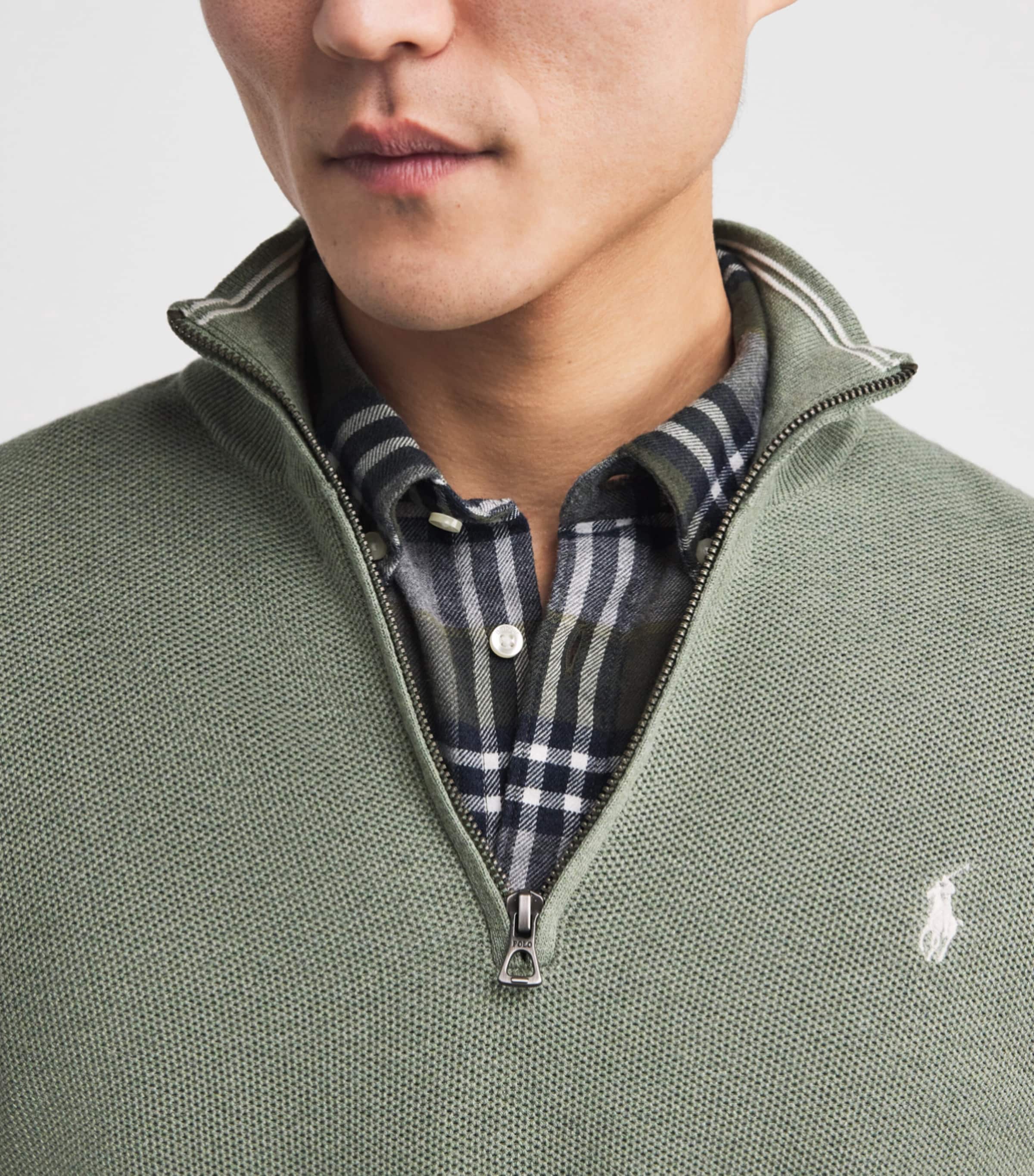 Cotton Quarter-Zip Sweatshirt GREEN HEATHER Image 6