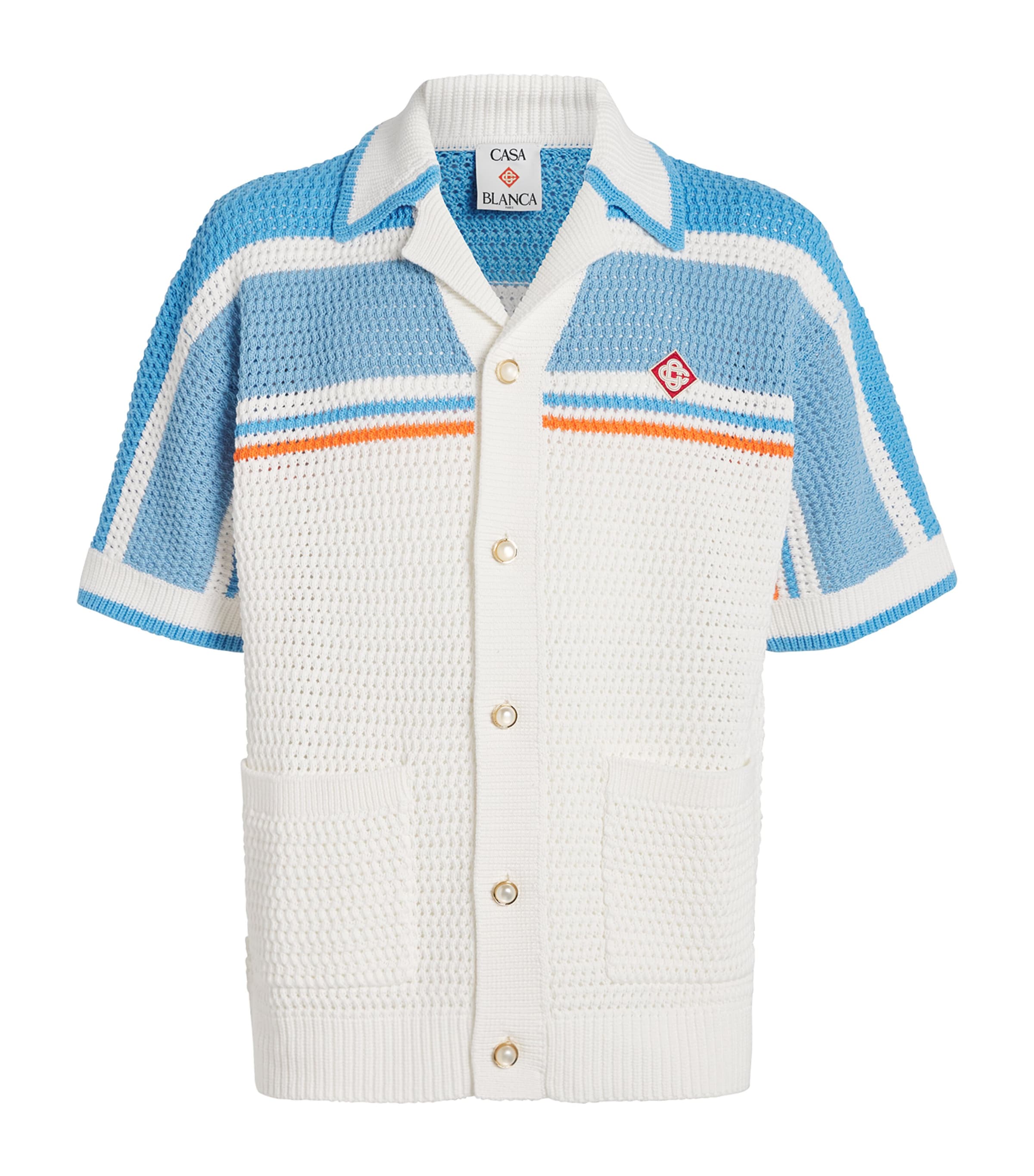 Casablanca Cotton Crochet Tennis Short-sleeve Shirt In Blue