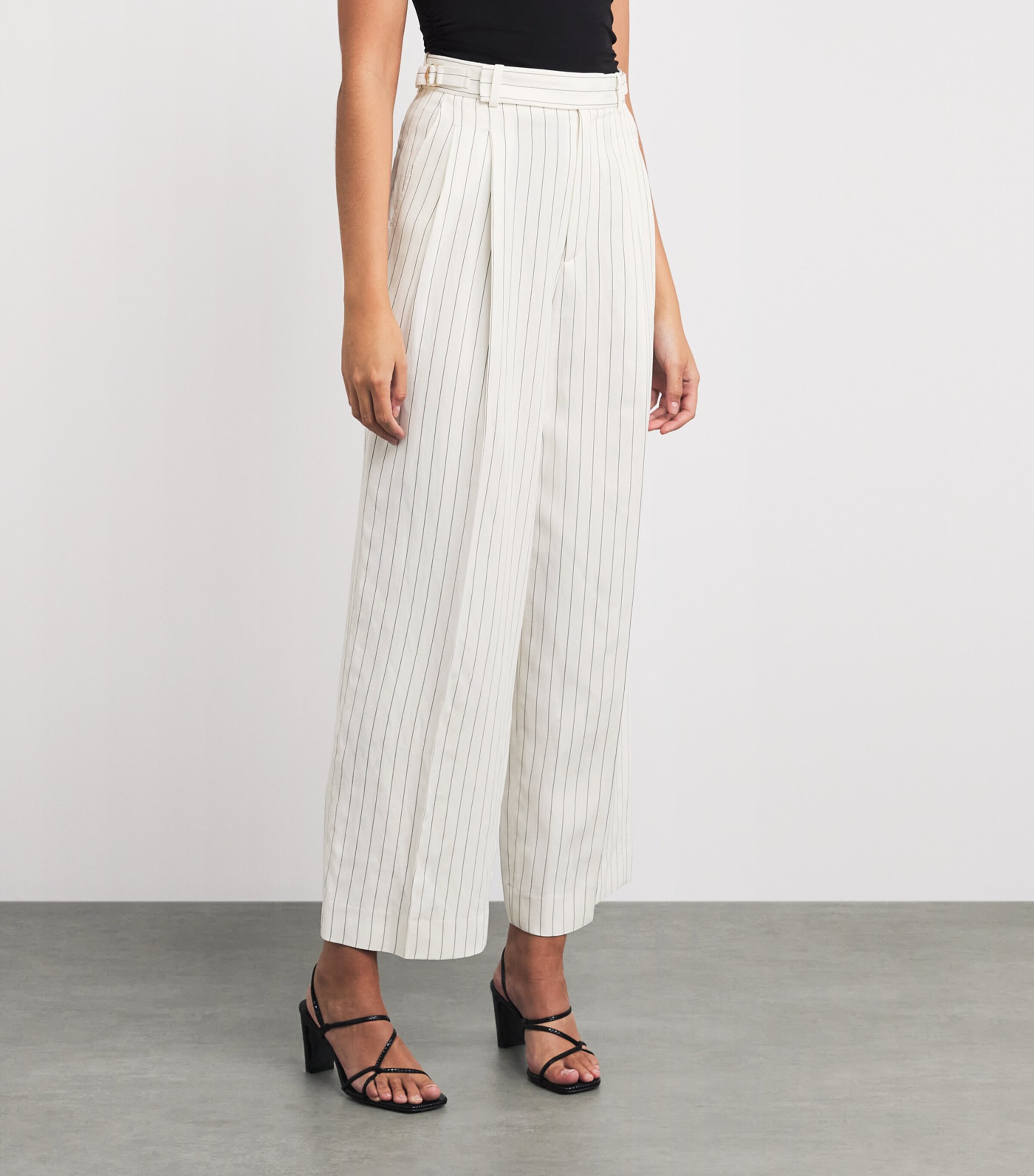 Sandro Paris Womens Stripe Wide-Leg Tailored Trousers Ecru / Black Image 4