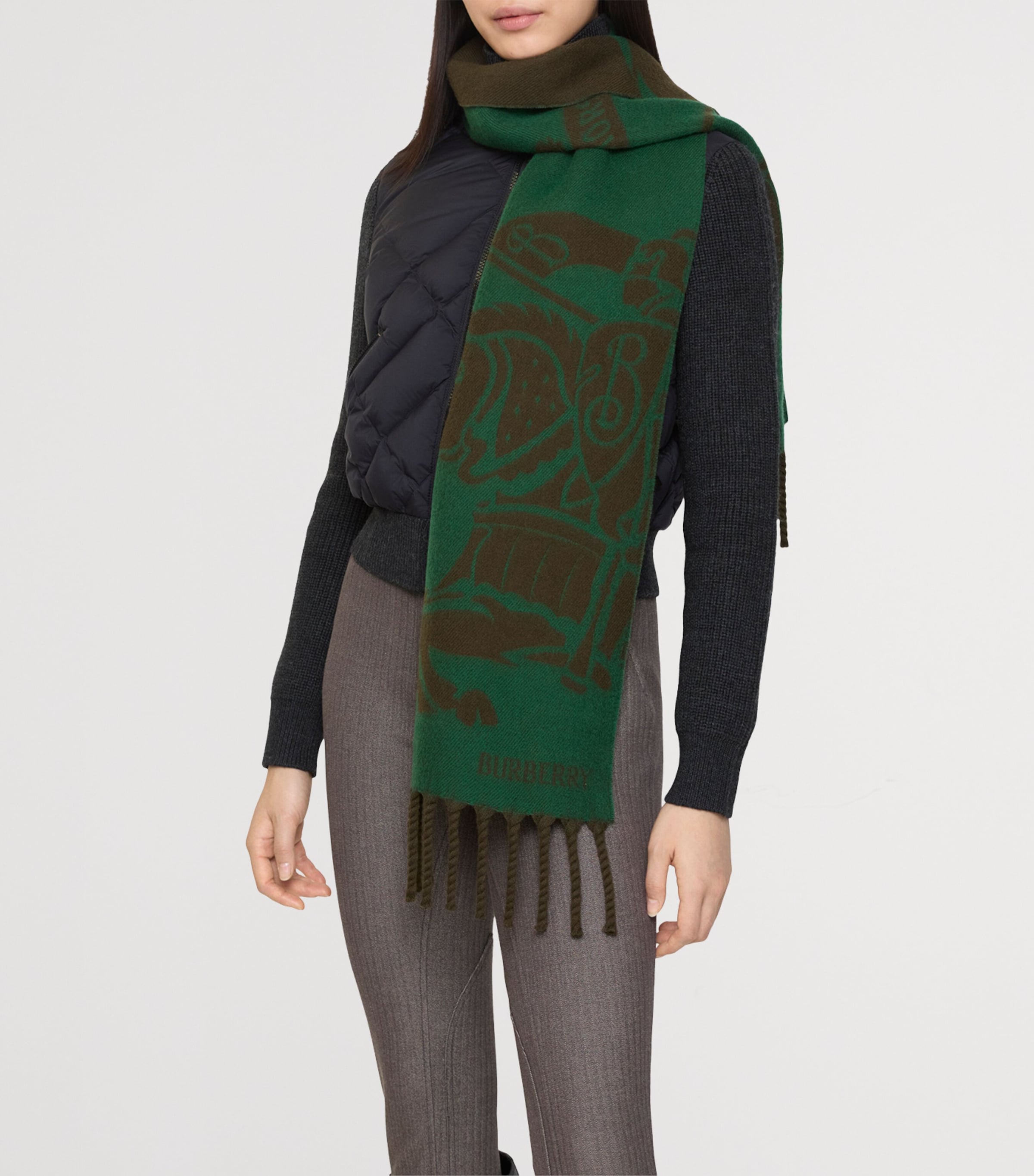 Wool Reversible EKD Scarf MARSH GREEN Image 2