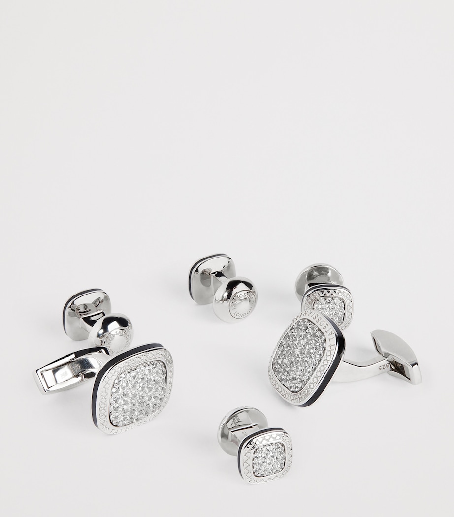Sterling Silver and White Sapphire Signature Cufflinks and Studs Set SILVER Image 6