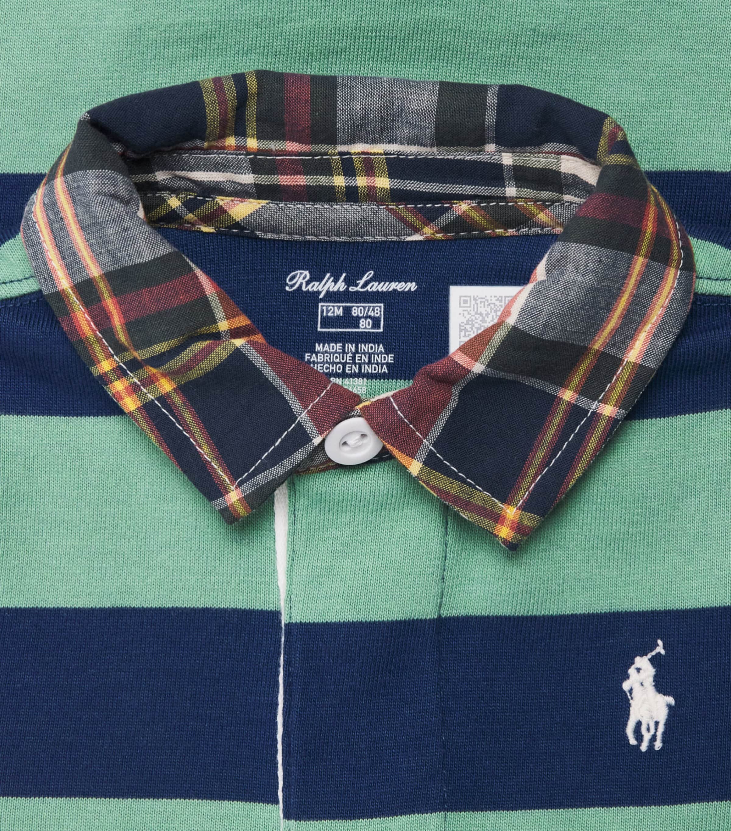 Ralph Lauren Kids Cotton Stripe Polo Playsuit (3-12 Months) Faded Mint/old Royal Image 3
