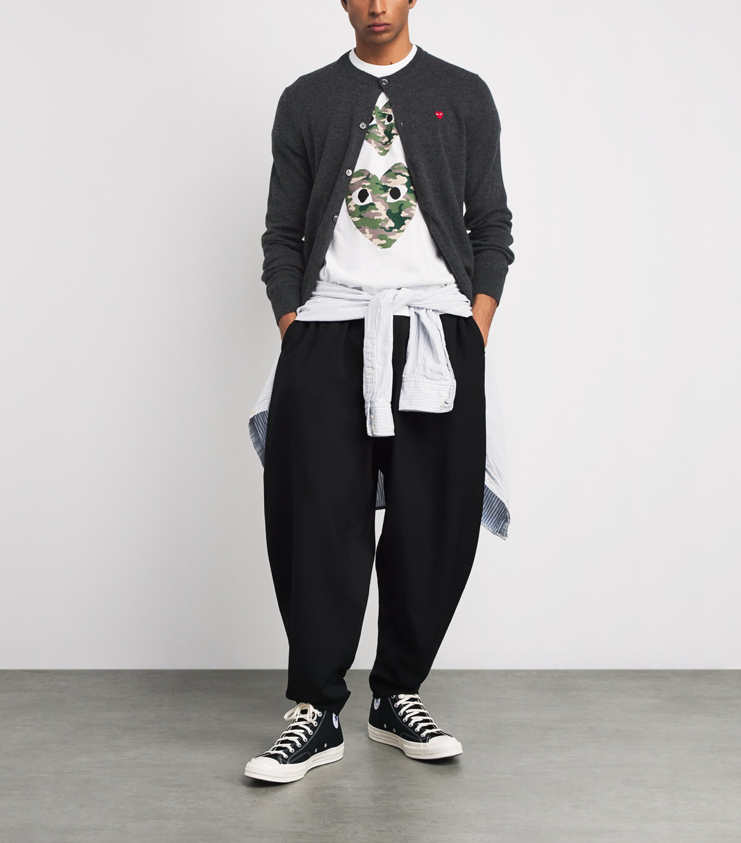 Comme Des Garçons Play Mens Wool Mini Heart Cardigan Grey Image 2