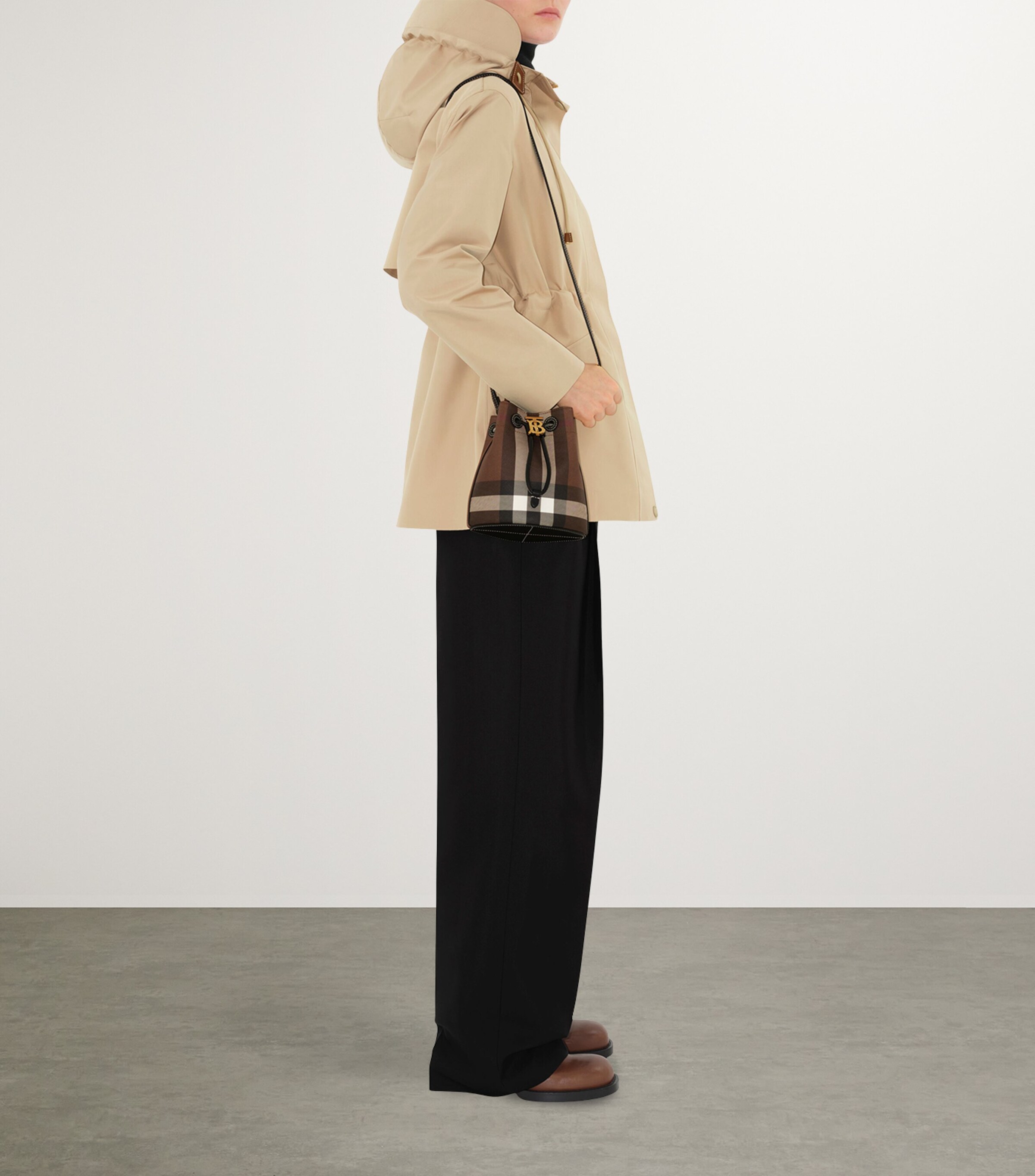 Burberry Mini Check Monogram Bucket Bag Dark Birch Brown Image 3