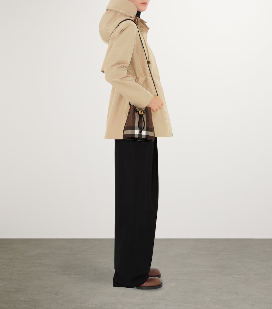 Burberry Mini Check Monogram Bucket Bag Dark Birch Brown Image 3