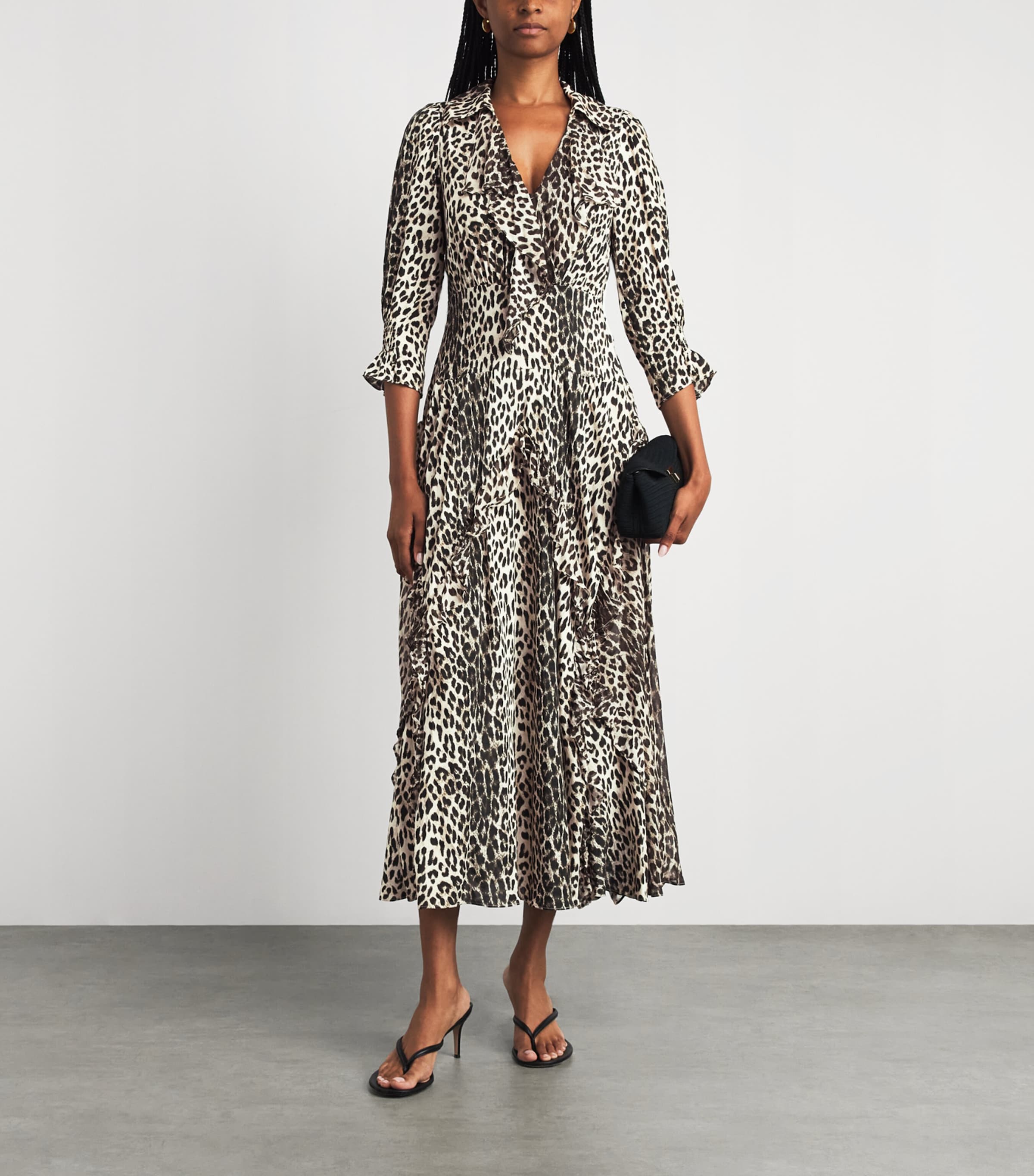 Rixo Womens Crepe Leopard Rosanna Midi Dress Nina Leopard Mocha Image 2