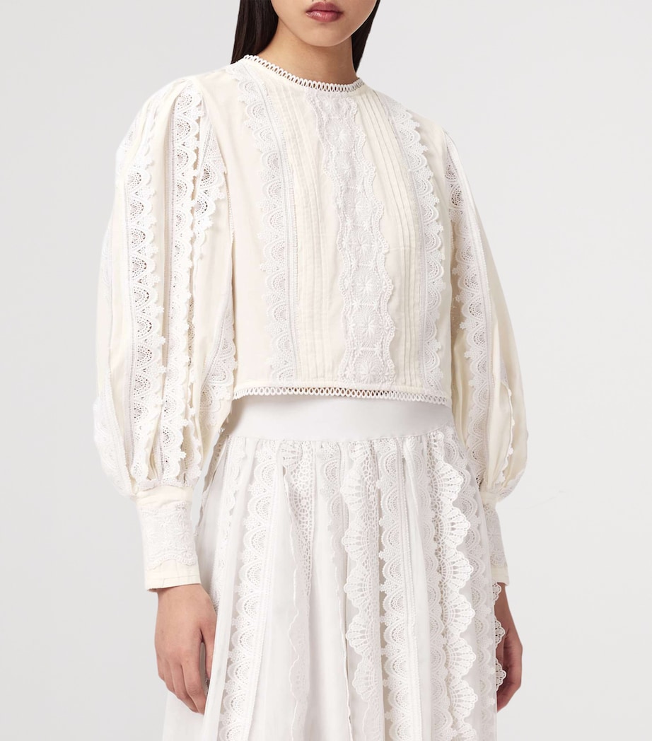 AllSaints Womens Cotton Hart Embroidered Top Optic White Image 3