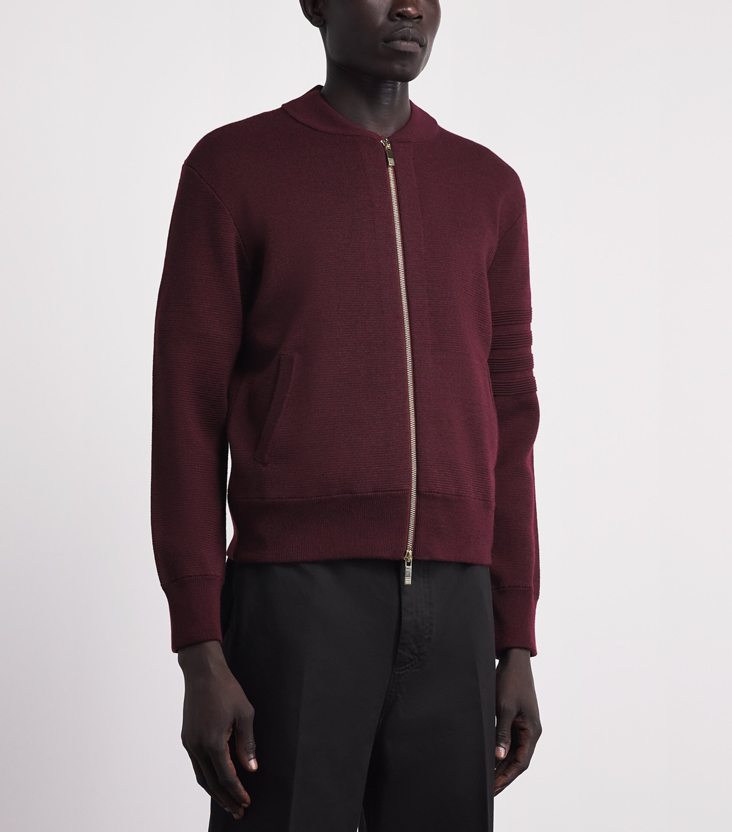 Thom Browne Mens Virgin Wool-Blend Bomber Jacket Burgundy Image 4
