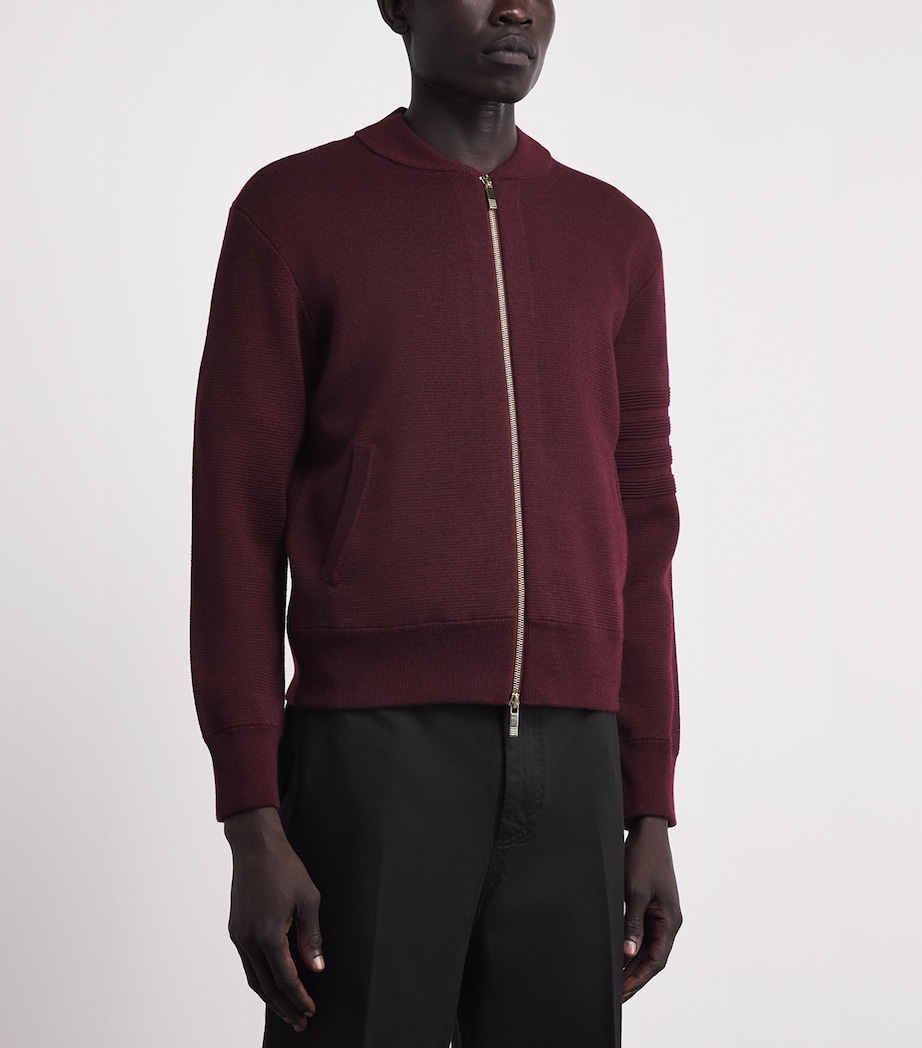 Thom Browne Mens Virgin Wool-Blend Bomber Jacket Burgundy Image 4