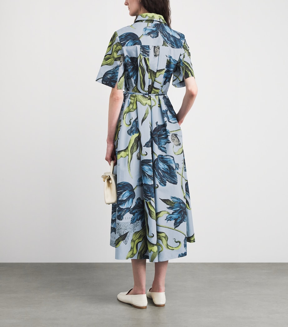 Erdem Womens Floral Belted Midi Shirt Dress Etchd Tulip Pwdr Blu Image 4