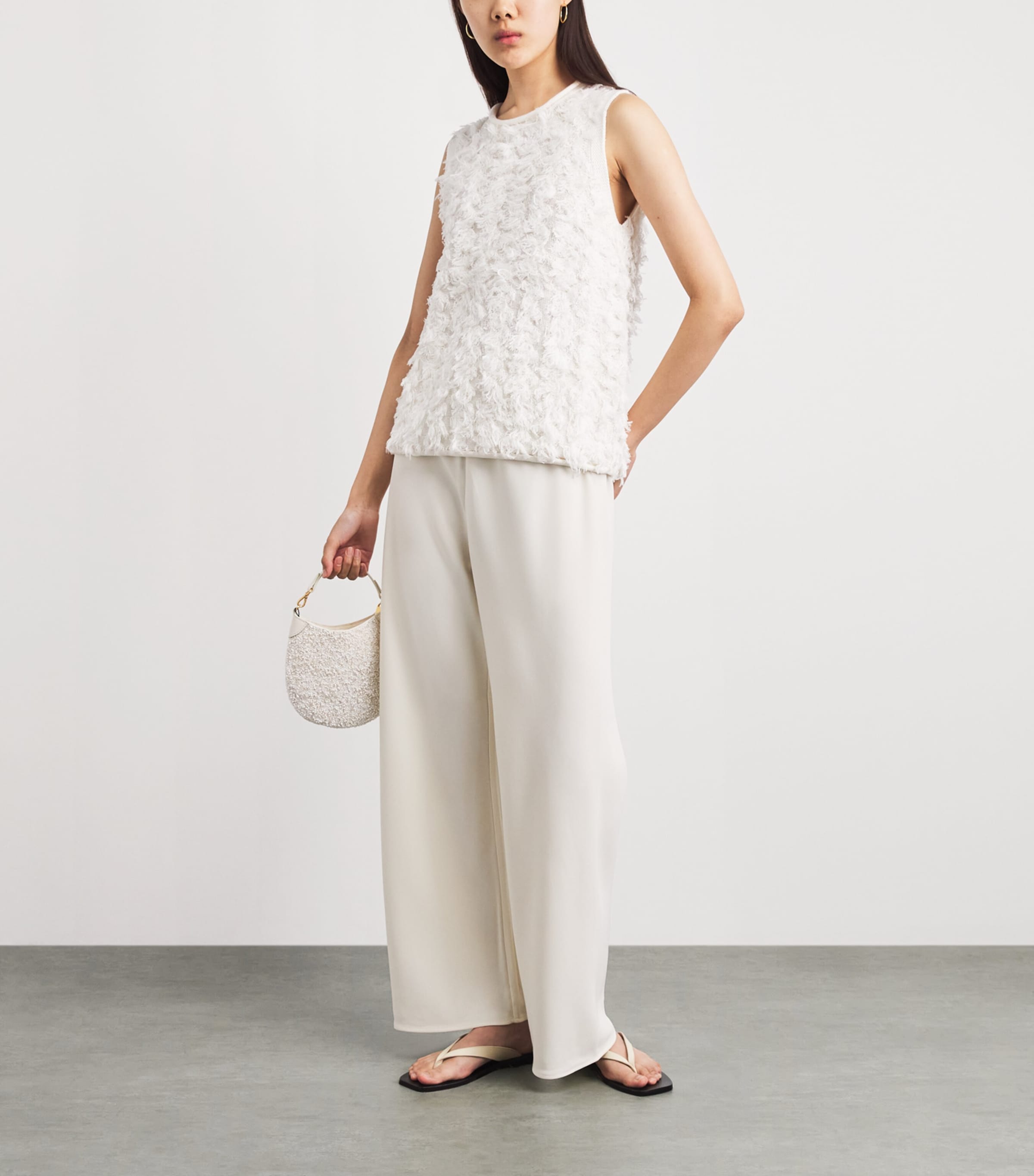 Lauren Manoogian Womens Cotton-Linen Tufted Sweater Vest Bone Image 2
