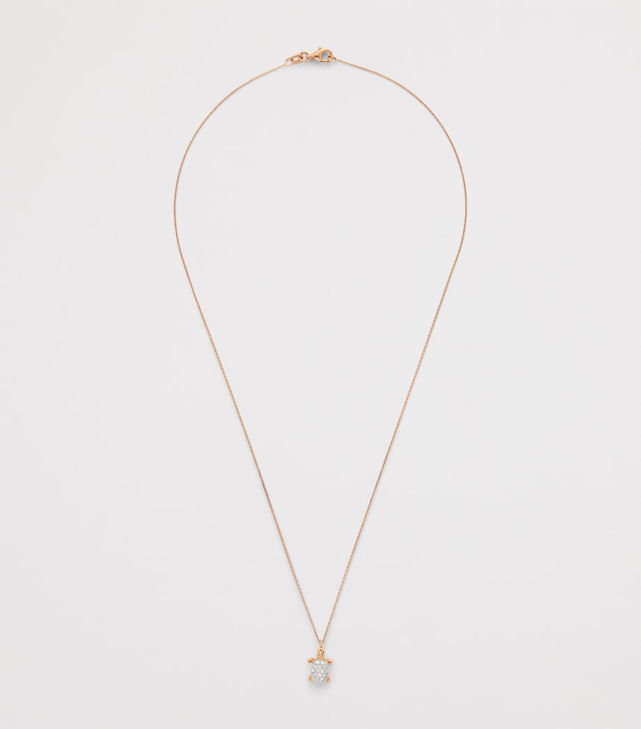 Rose Gold and Diamond Happy Turtle Necklace WHITE Image 3